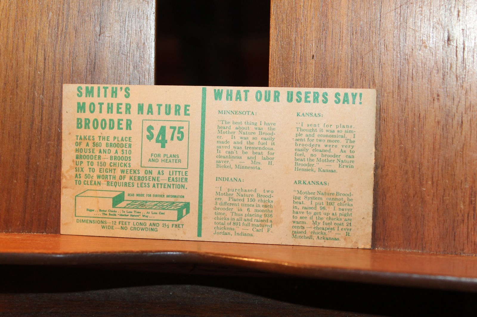 Vintage 1950&rsquo;s Smith Chicken Brooder Advertisement Card Chicks Farming