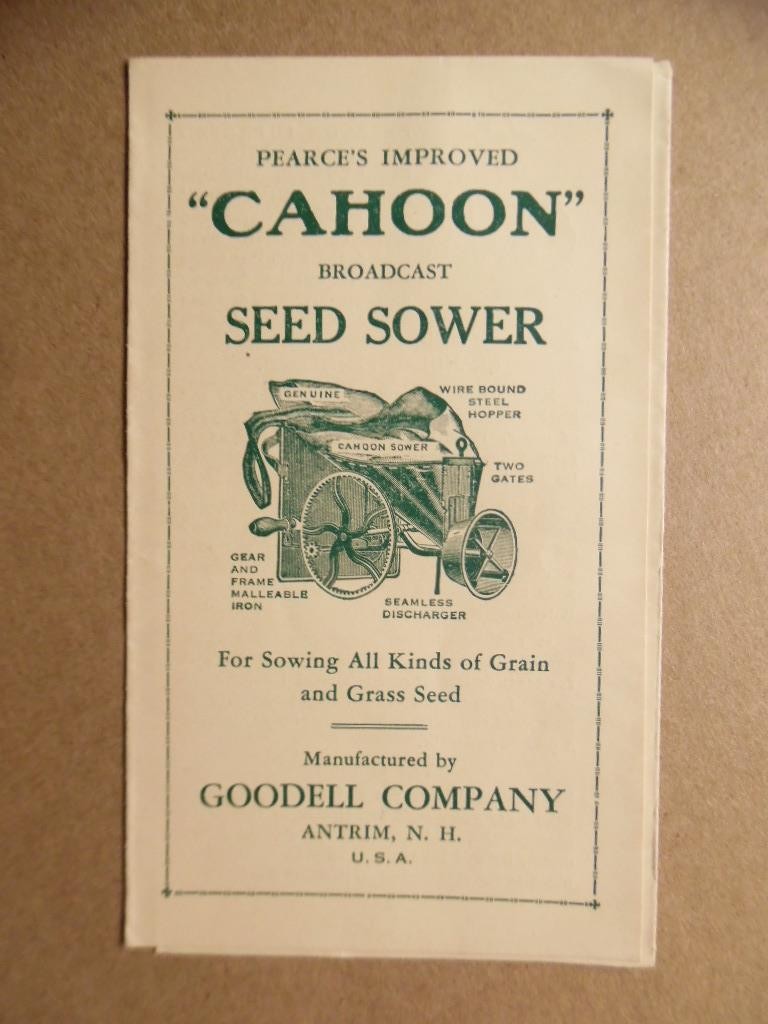 1920s PEARCE&rsquo;S CAHOON BROADCAST SEED SOWER Instruction Manual Goodell Mfg Antrim