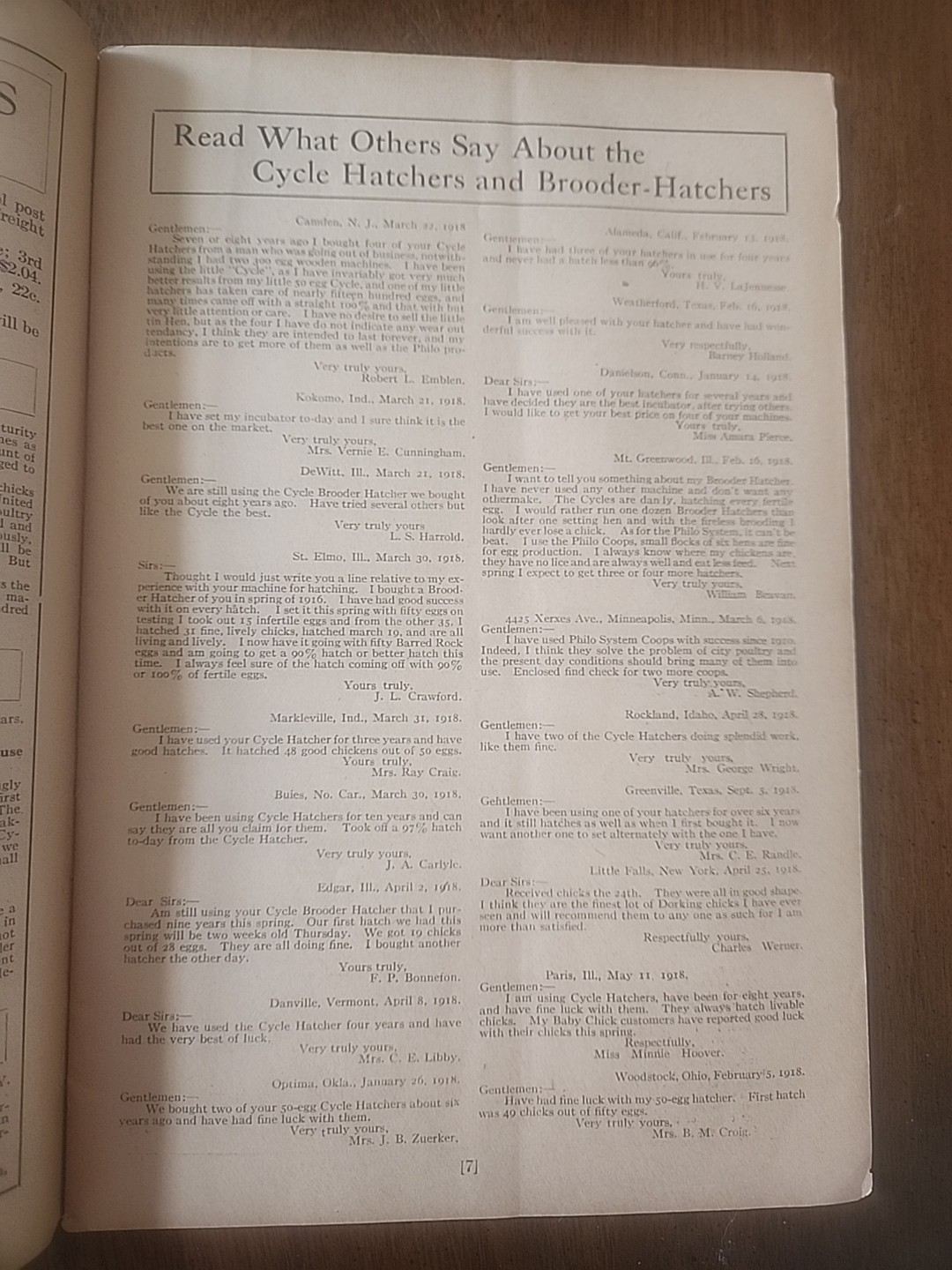 1919 Cycle Hatcher Co. Poultry Catalogue “The Profitable Home Poultry Plant”