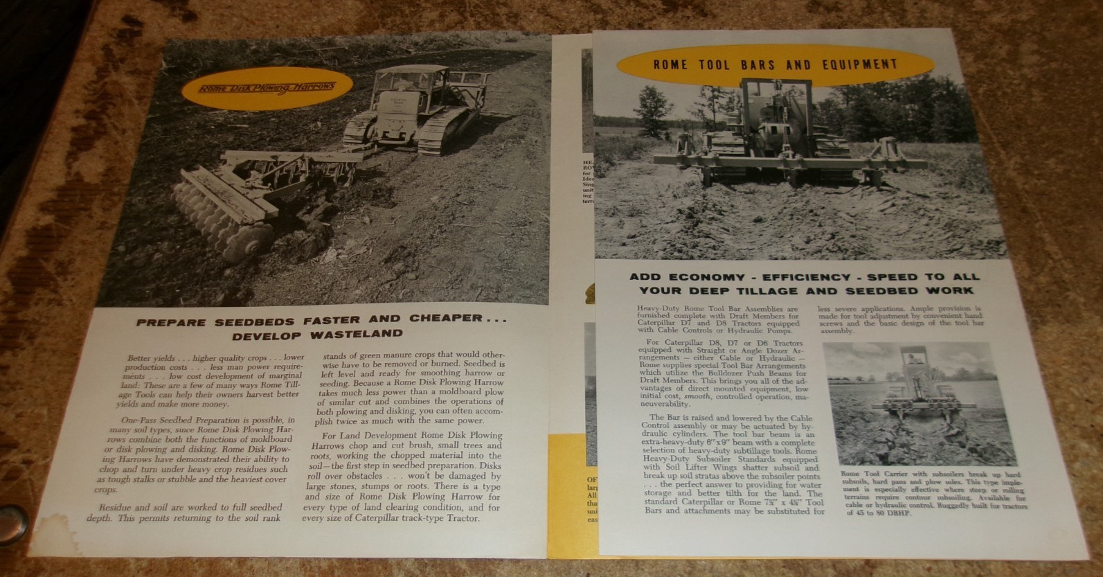 1956 rome disk plowing harrows 2 page foldout brochure in good shape used