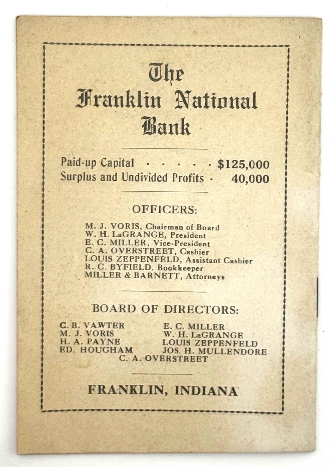 Vintage Farmer&rsquo;s Handbook Franklin National Bank Indiana Cures Horses Farm Info