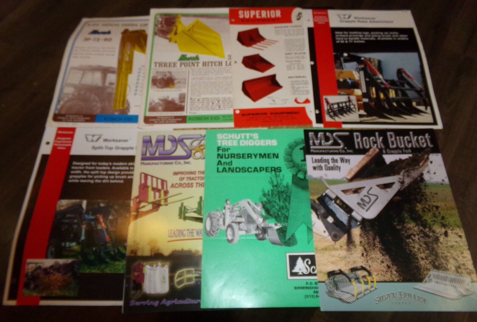 8-lot 1960&rsquo;s-2000&rsquo;s loader attachment brochures in nice shape used