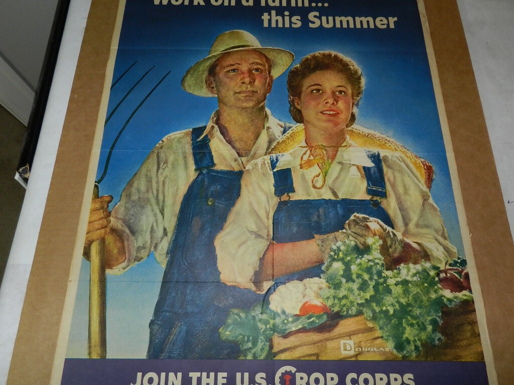 VINTAGE ADVERTISING POSTER- 1943 U.S. CROP CORPS POSTER- WORLD WAR II POSTER