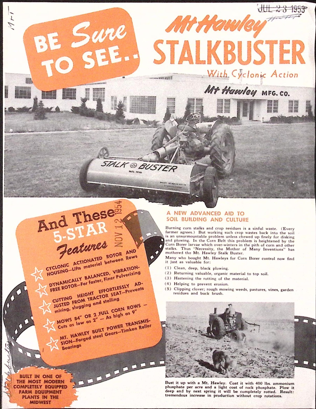 1954 Mt Hawley Stalkbuster Sales Brochure Mt Hawley Mfg CO Peoria IL
