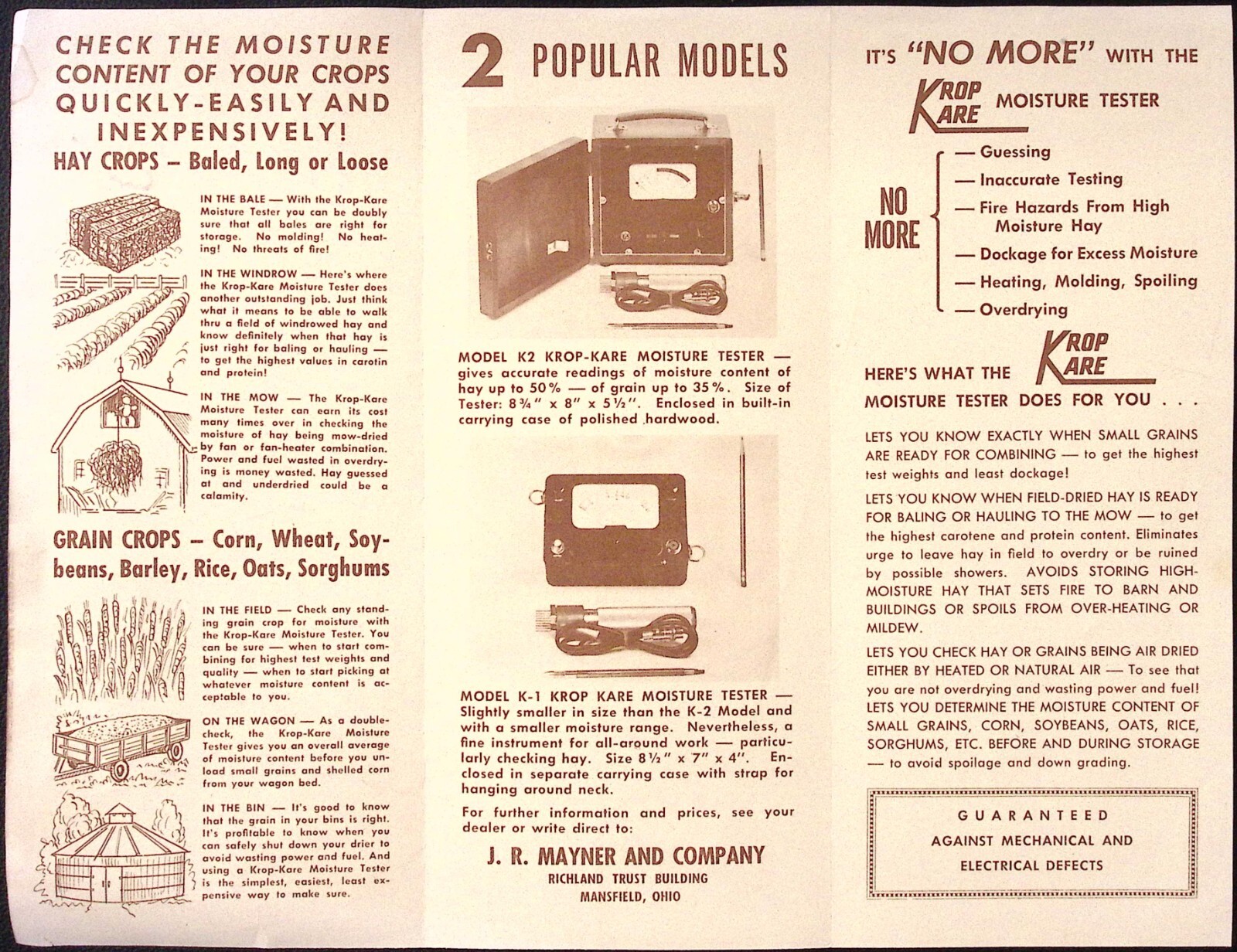 1954 Krop Kare Moisture Tester Hay & Grain Brochure JR Mayner & Co Mansfield OH