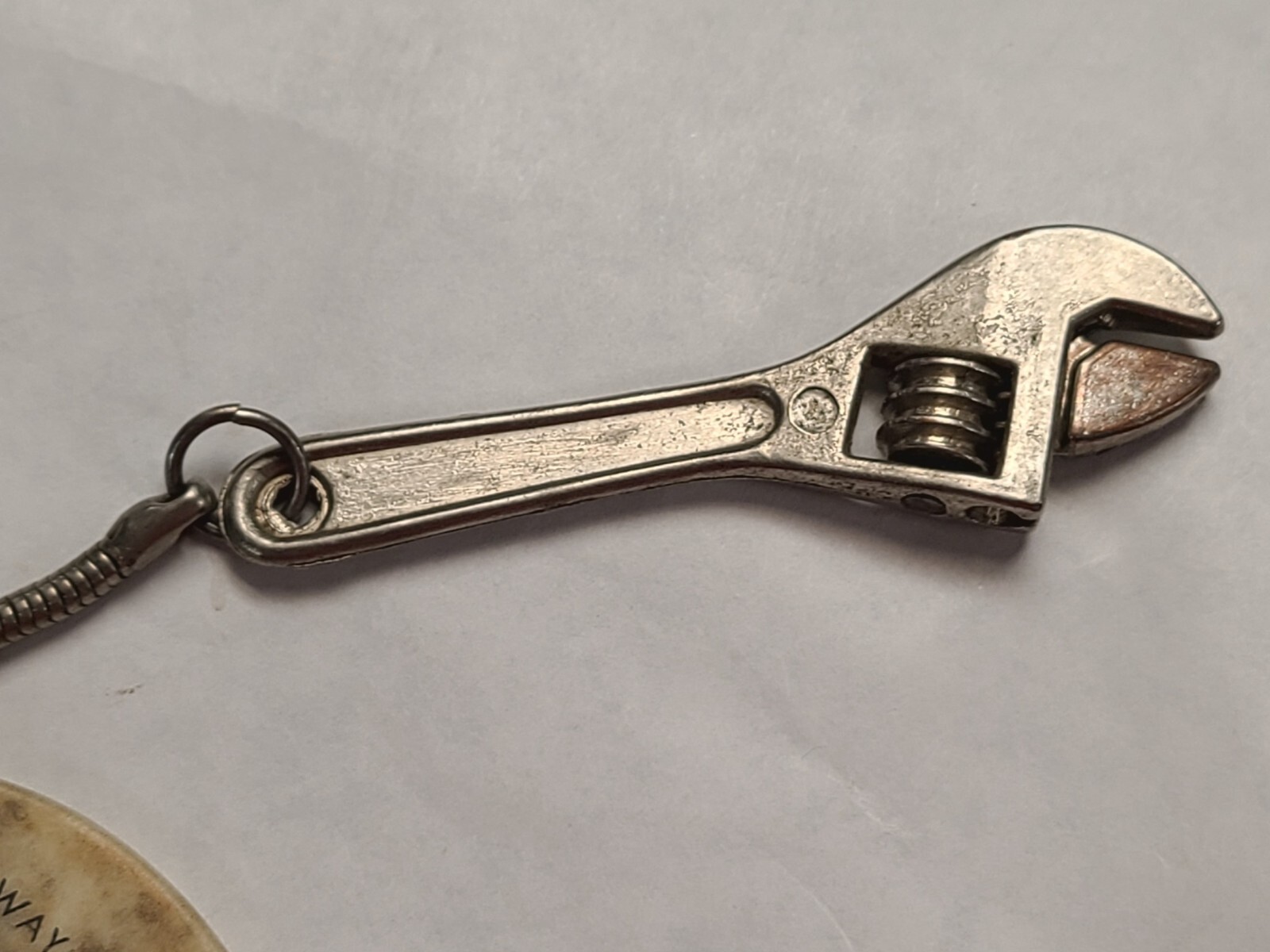 Vintage Mini Adjustable Wrench Keychain MIDWAY IMPLEMENT Bolckow Missouri