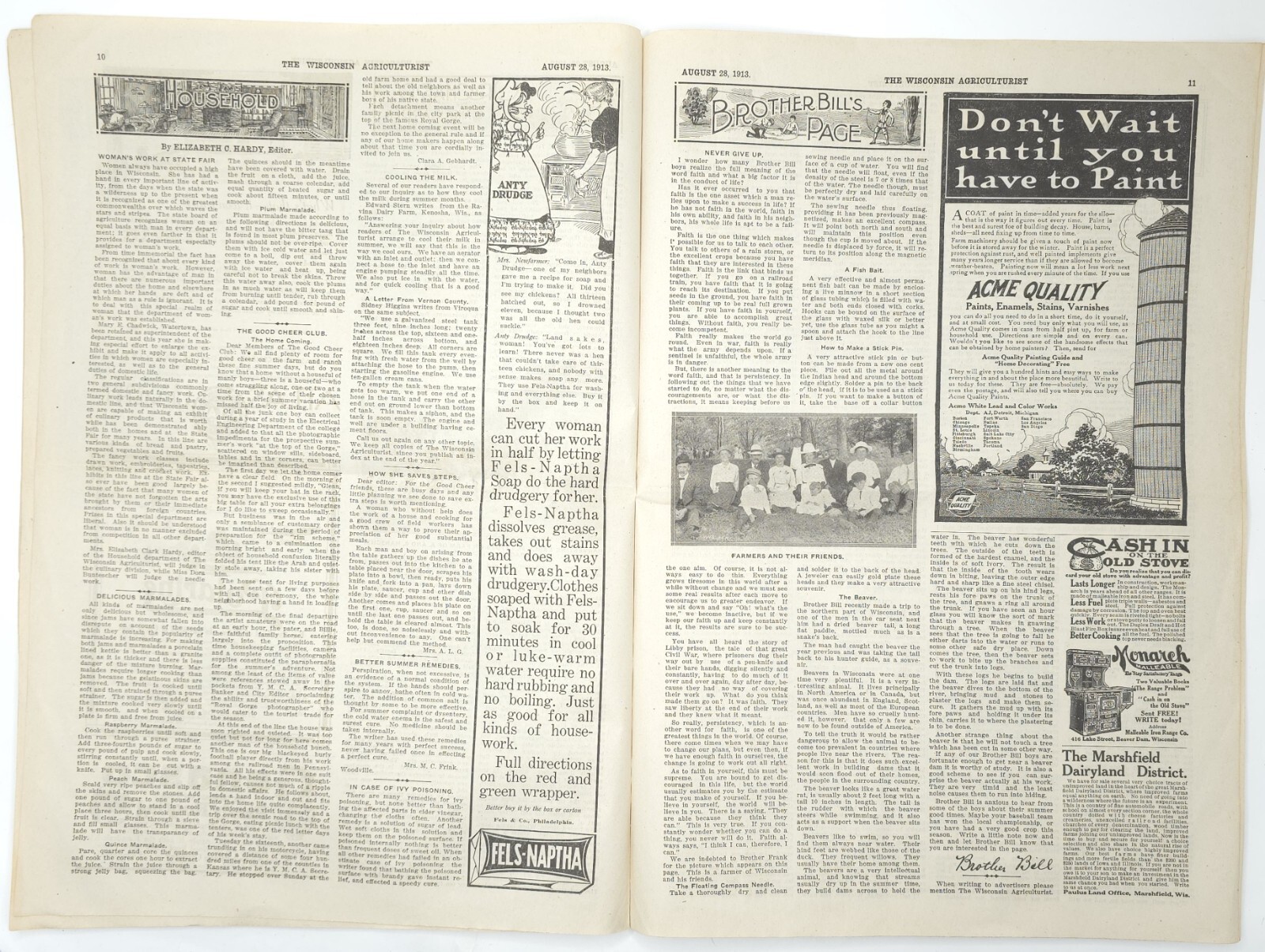 1913 The Wisconsin Agriculturist Farm News Newspaper Livestock Overland Motors