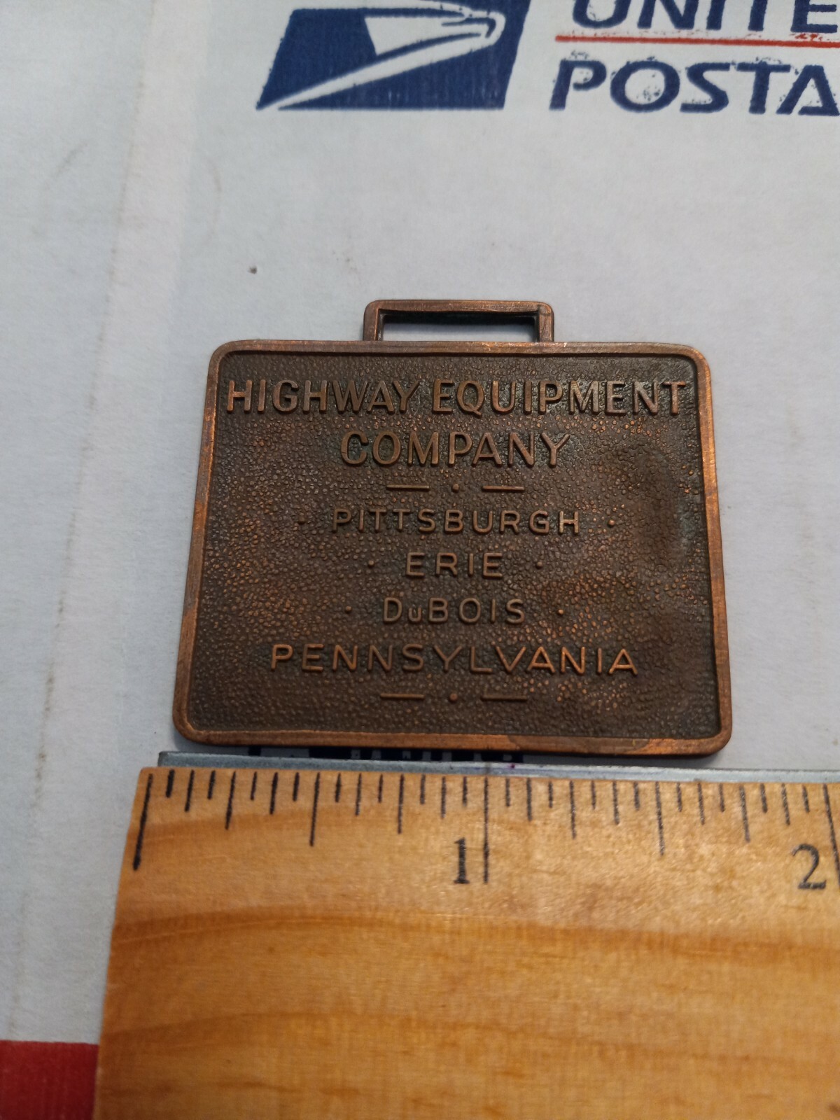 Highway Equipment Company Brass Pocket Watch Fob Pittsburgh Erie DuBoise PA