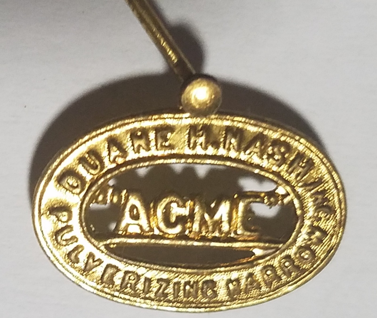 Duane H. Nash Inc, Acme Pulverizing Harrow Stickpin,, Vintage Advertising