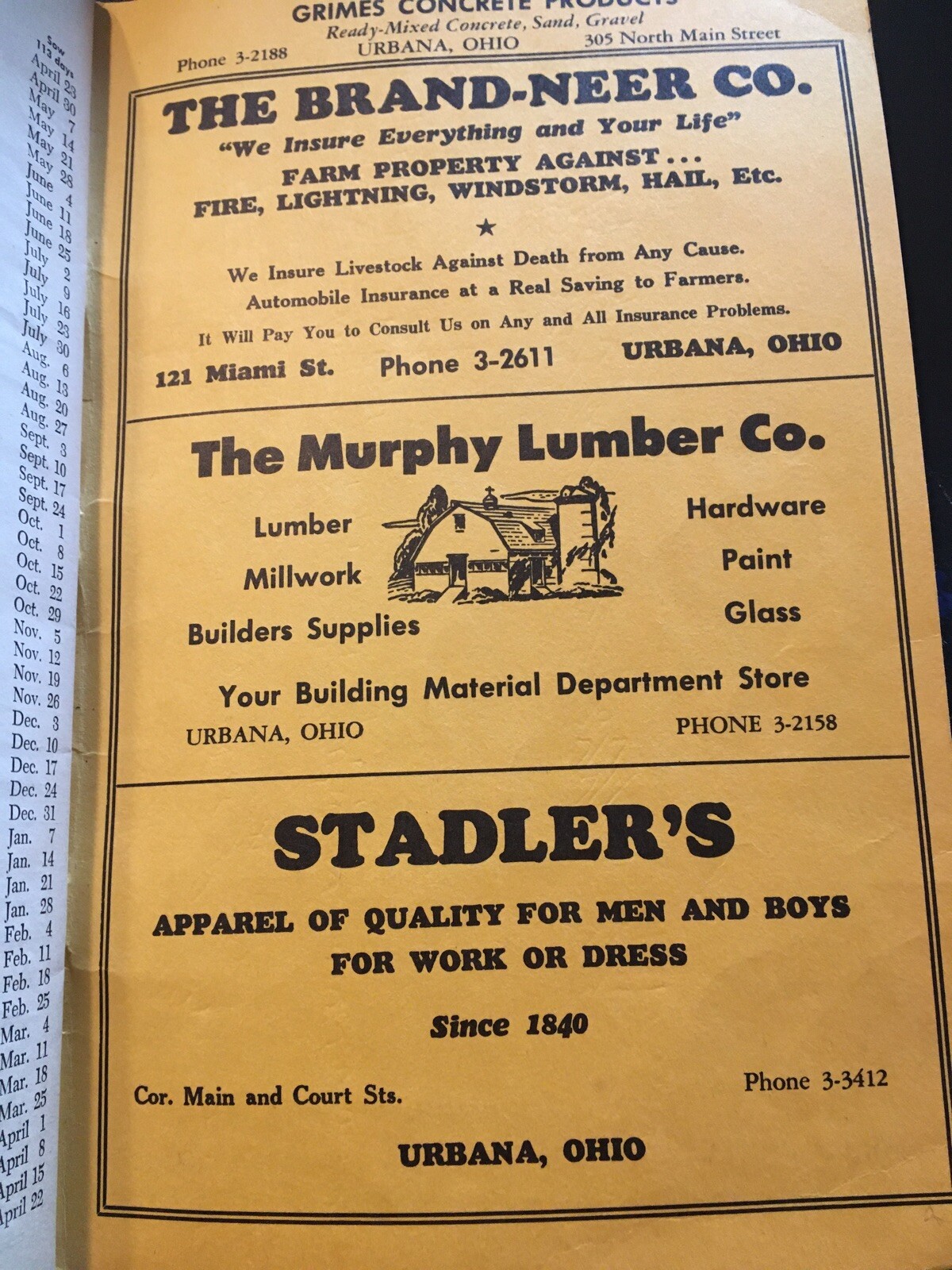 1954 URBANA OHIO FARM ACCOUNT BOOK-LOTS OF ADVERTISING