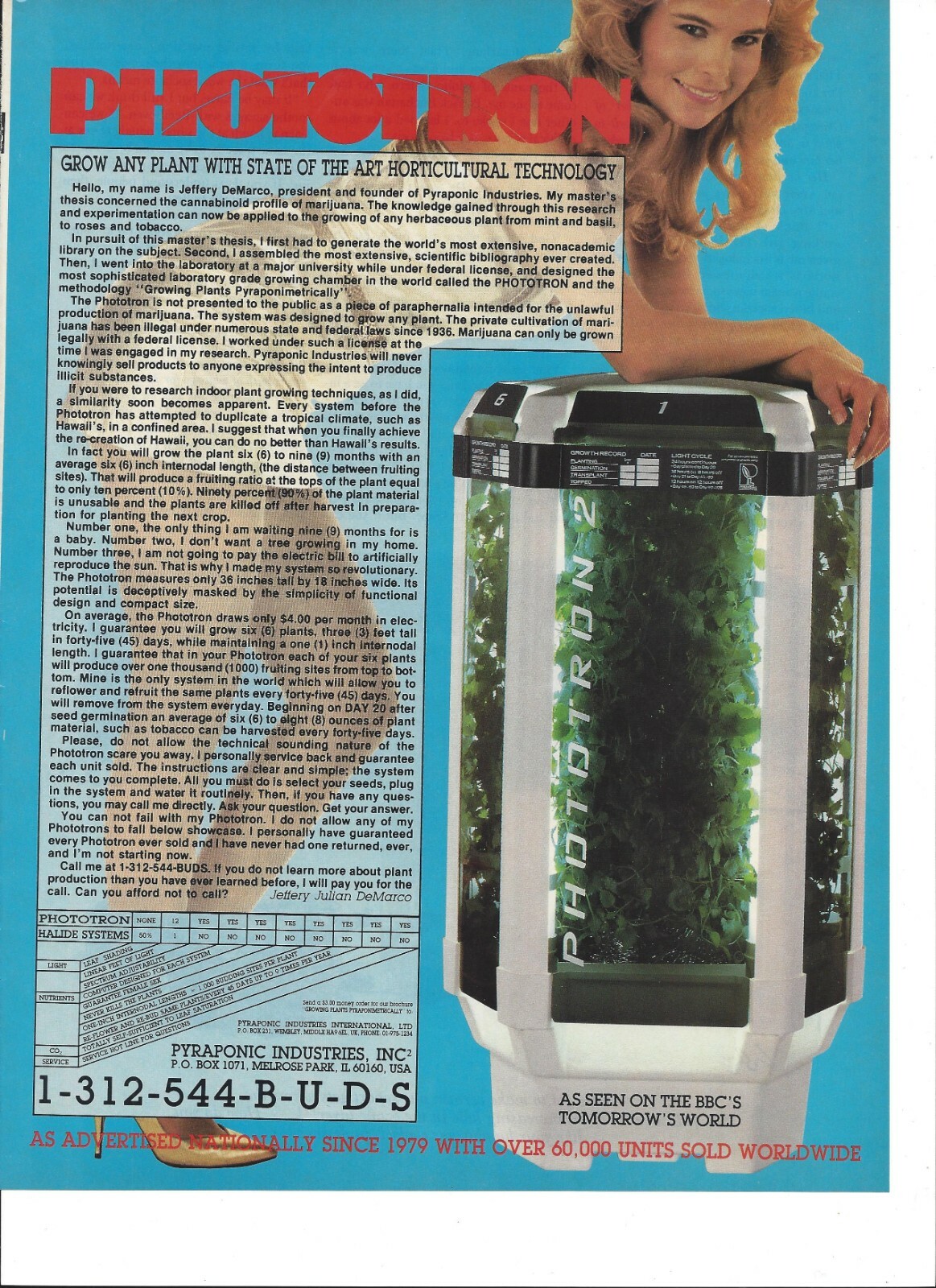 Phototron 2 Horticultural Tech. 1988 Original Print Ad 9 x 11&Prime; Playboy Magazine