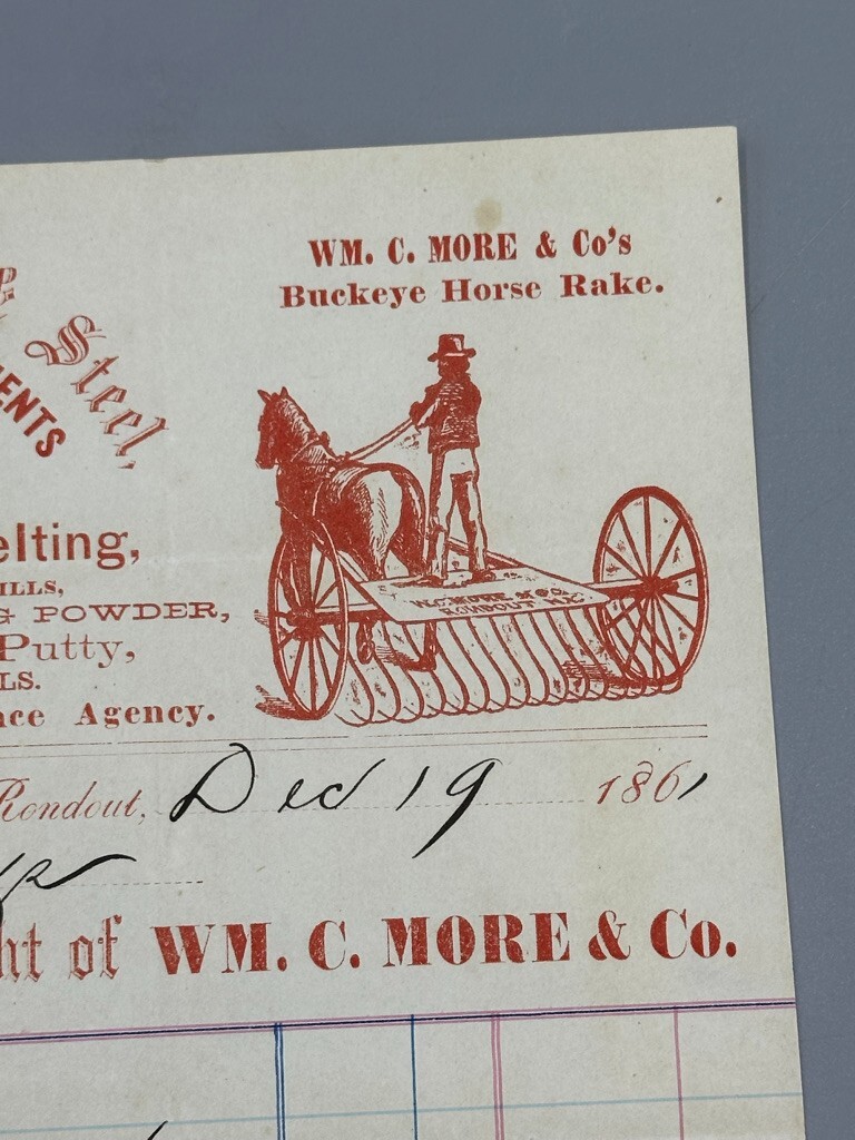 1861 Civil War Era KNIVES Billhead FARM Advertise RONDOUT NY Buckeye Horse Rake