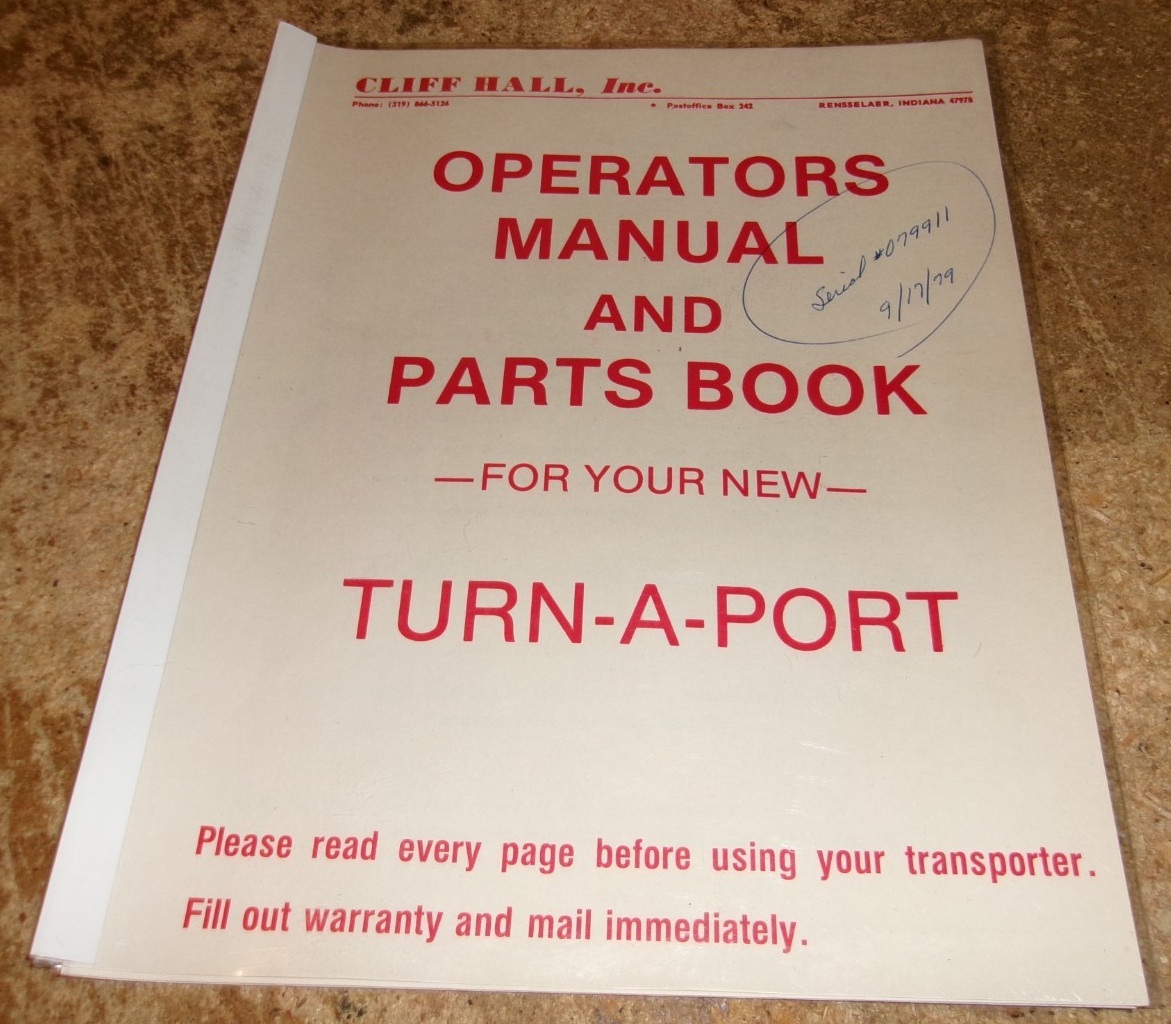1979 cliff hall inc. turn-a-port operators + parts manual very good used
