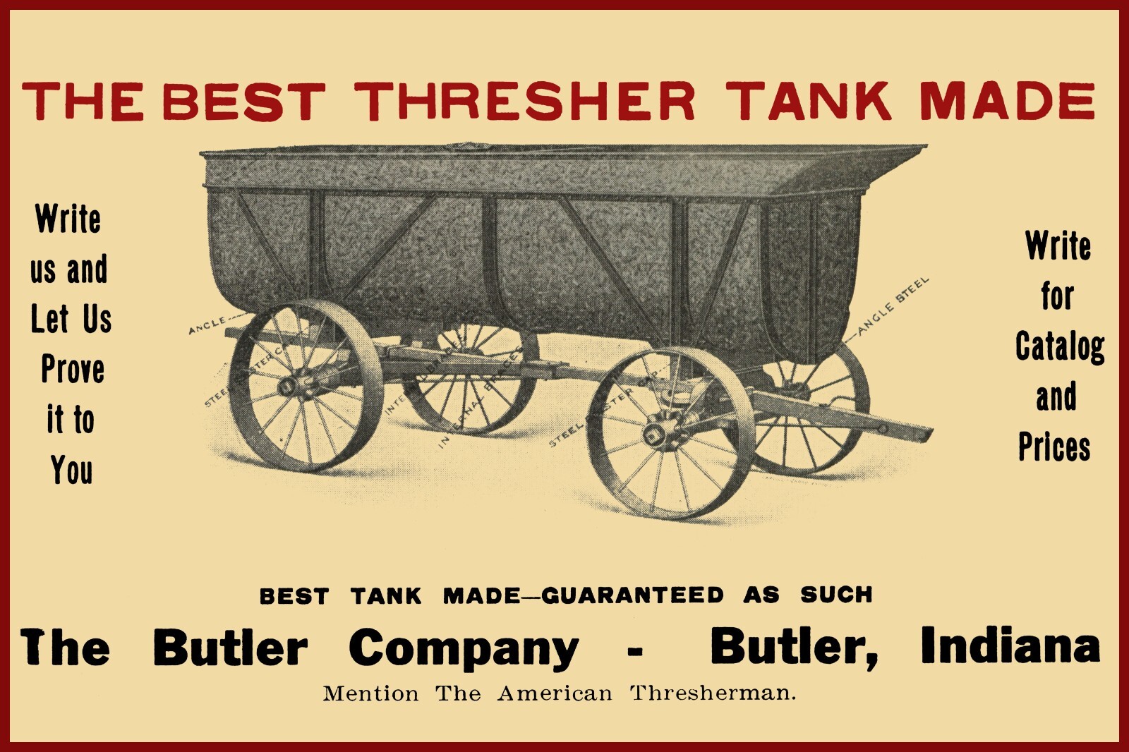 1910 Butler Thresher Tank NEW Metal Sign – 12×18&Prime; USA STEEL LG Size 3 lbs