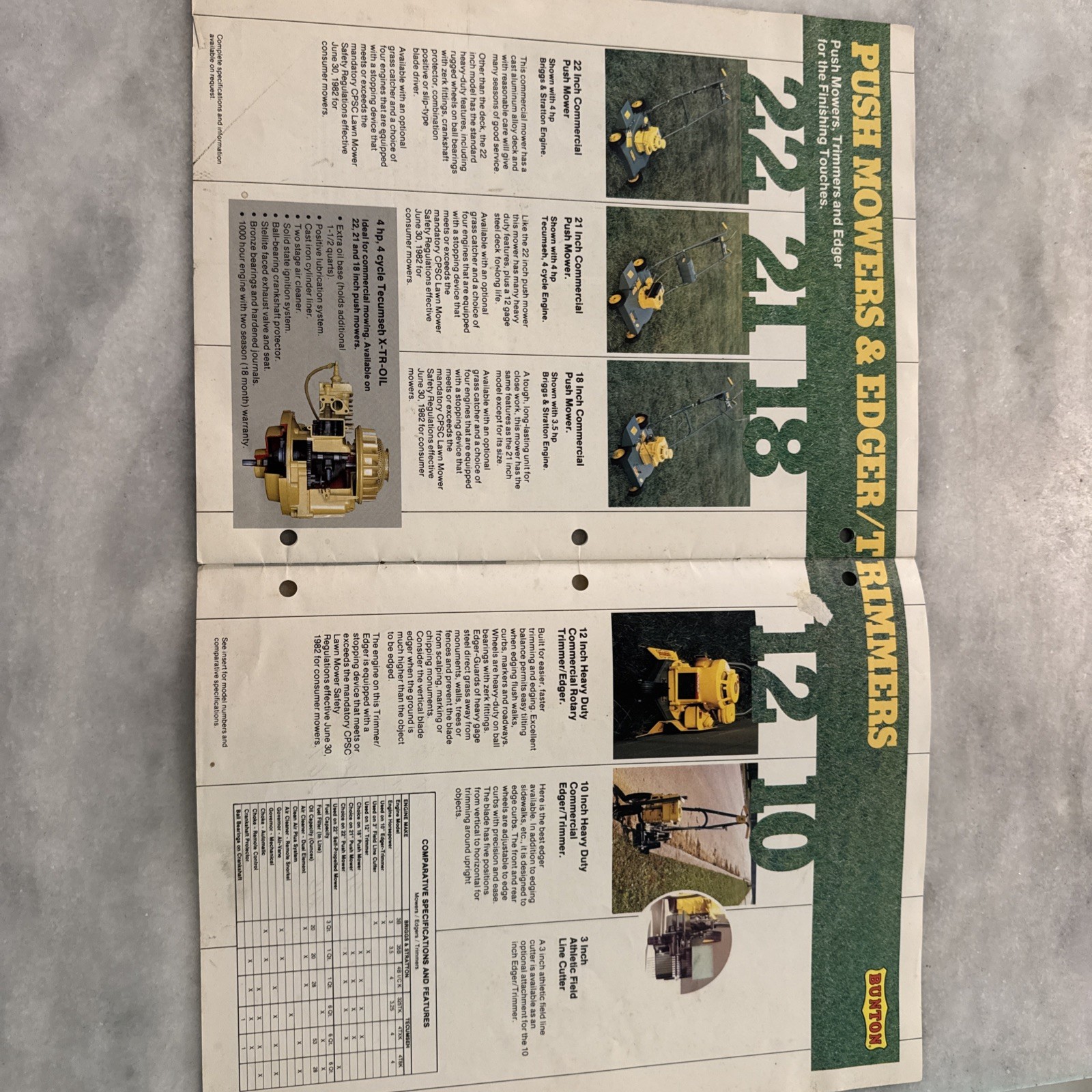 Two Bunton Lawn & Garden Commerical Mower Brochures Lawn Yellow Green 61, 52, 36