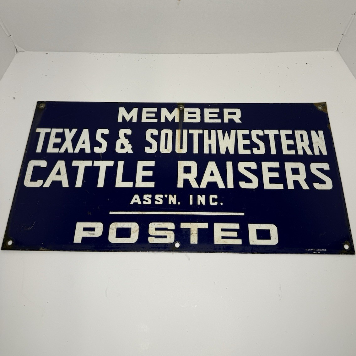 Vintage Porcelain Texas & Southwestern Cattle Raisers Association Posted Sign