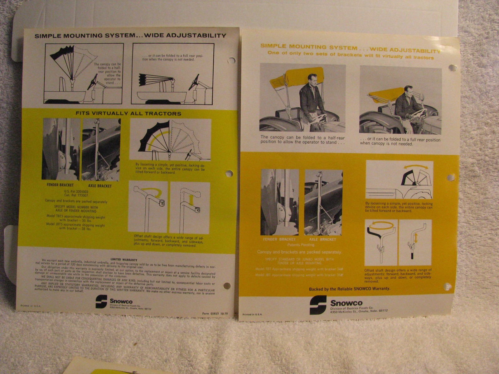 Three 1978-79 SnowCo BuggyTop/Umbrella/Canopy Brochures Deluxe Industrial