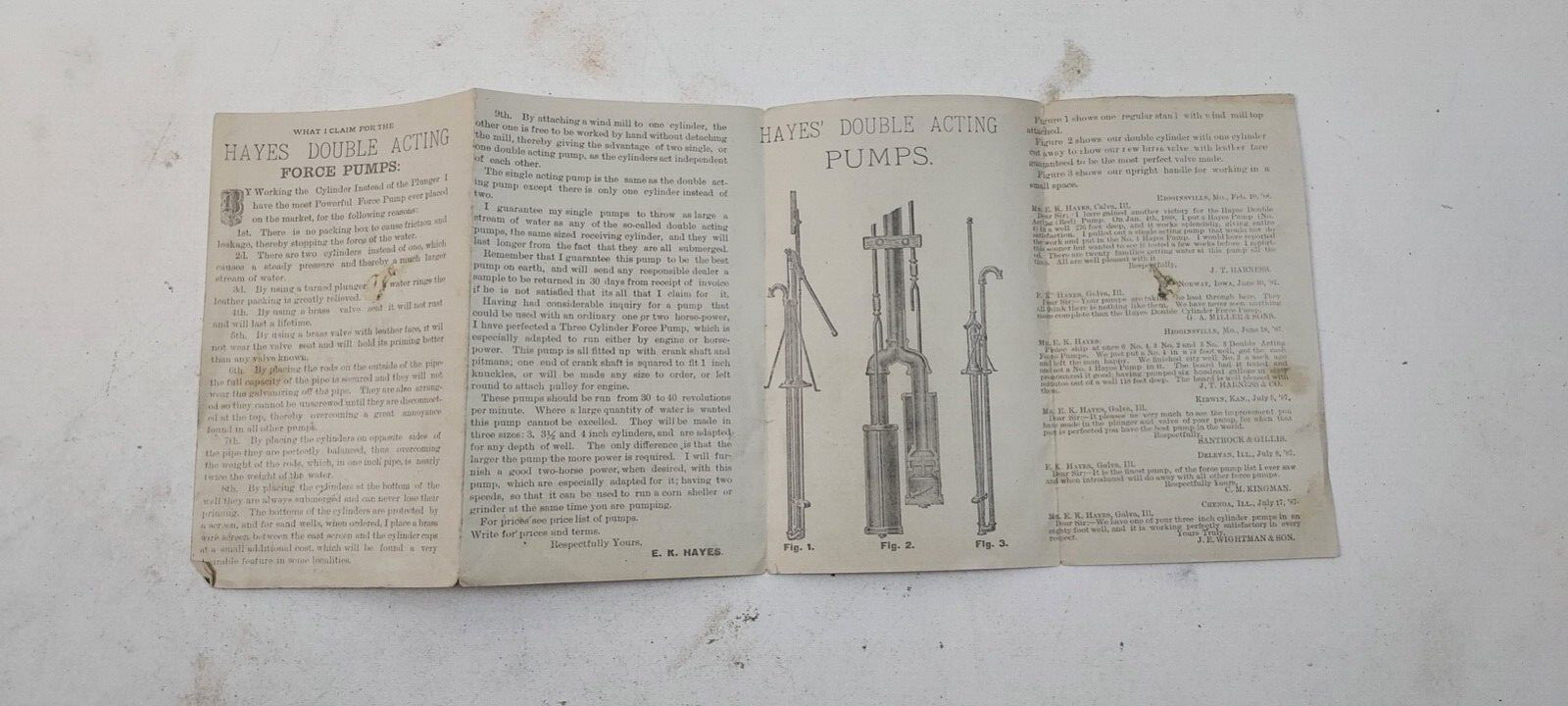Vintage E.K. Hayes Promotional Foldout Ad Pumps And Windmills