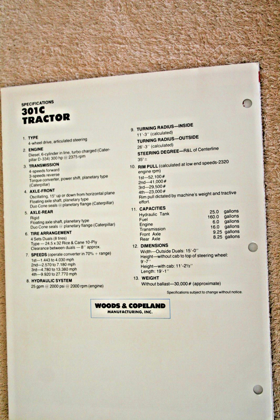 WOODS & COPELAND TRACTOR BROCHURE 1971