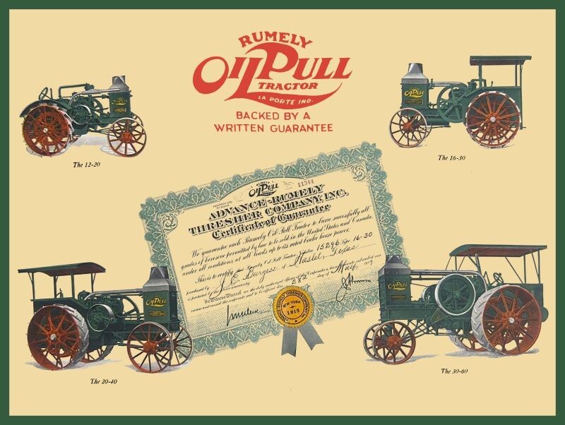 Advance Rumely Oil Pull Tractors w. Guarantee NEW Metal Sign: 12×16&Prime; Ships Free