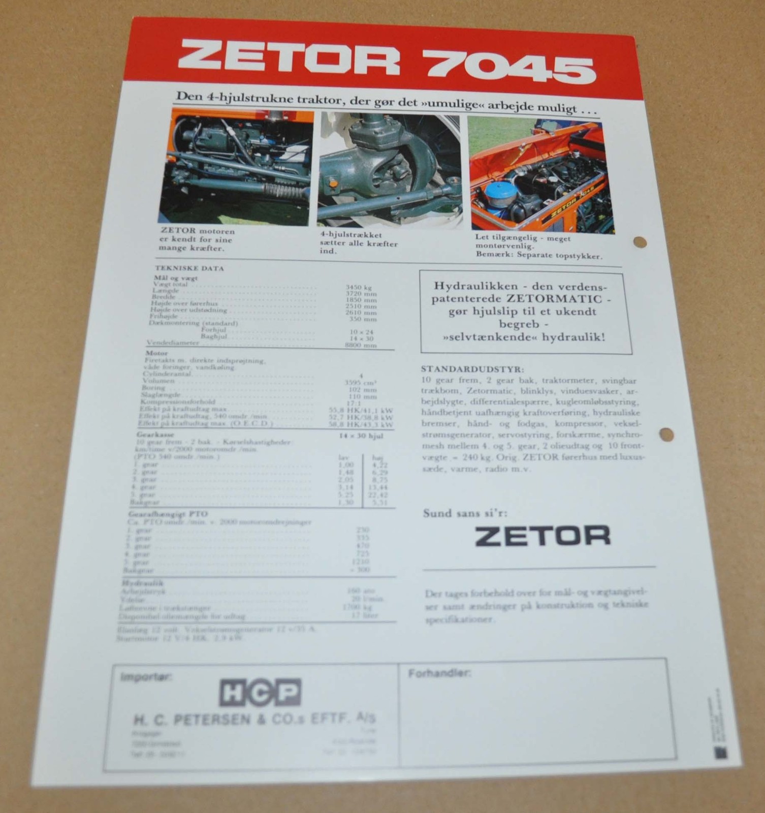 1982 Zetor 7045 Tractor Specification Brochure Prospekt DK