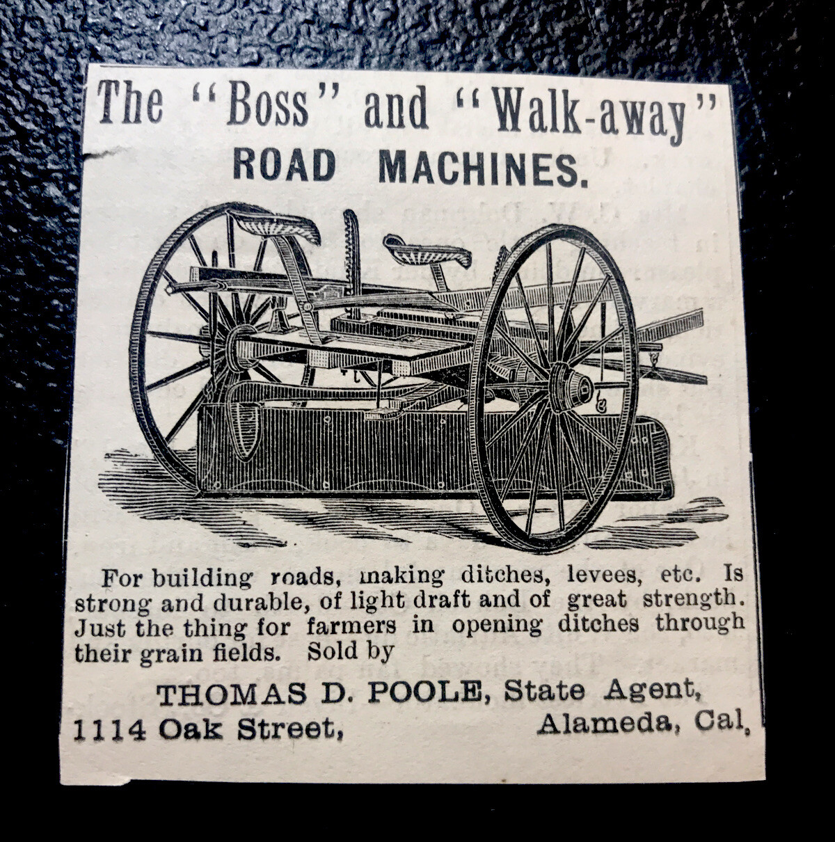 1886 Thomas Poole Road Machines Farm Advertising – Alameda – California