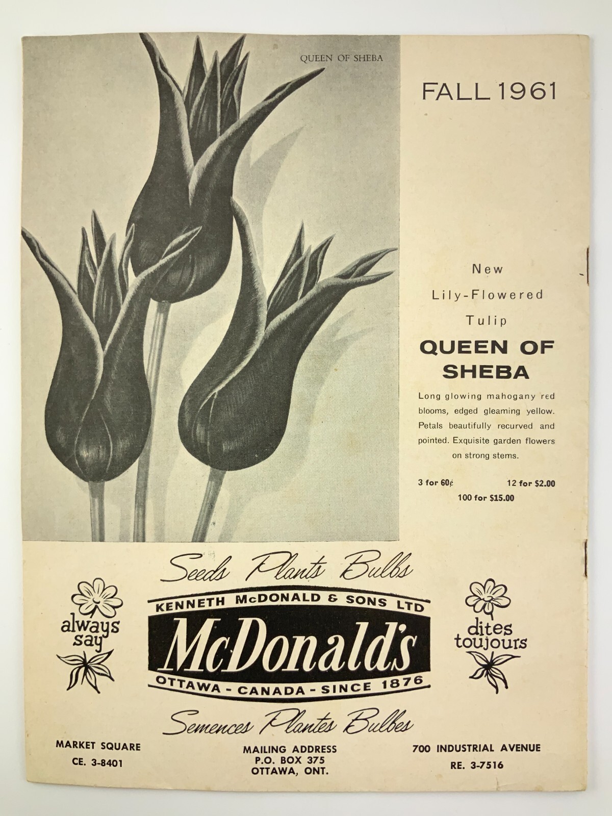 McDonald&rsquo;s Seeds Plants Bulbs Catalogue Fall 1961 Catalog Ottawa Canada EE630