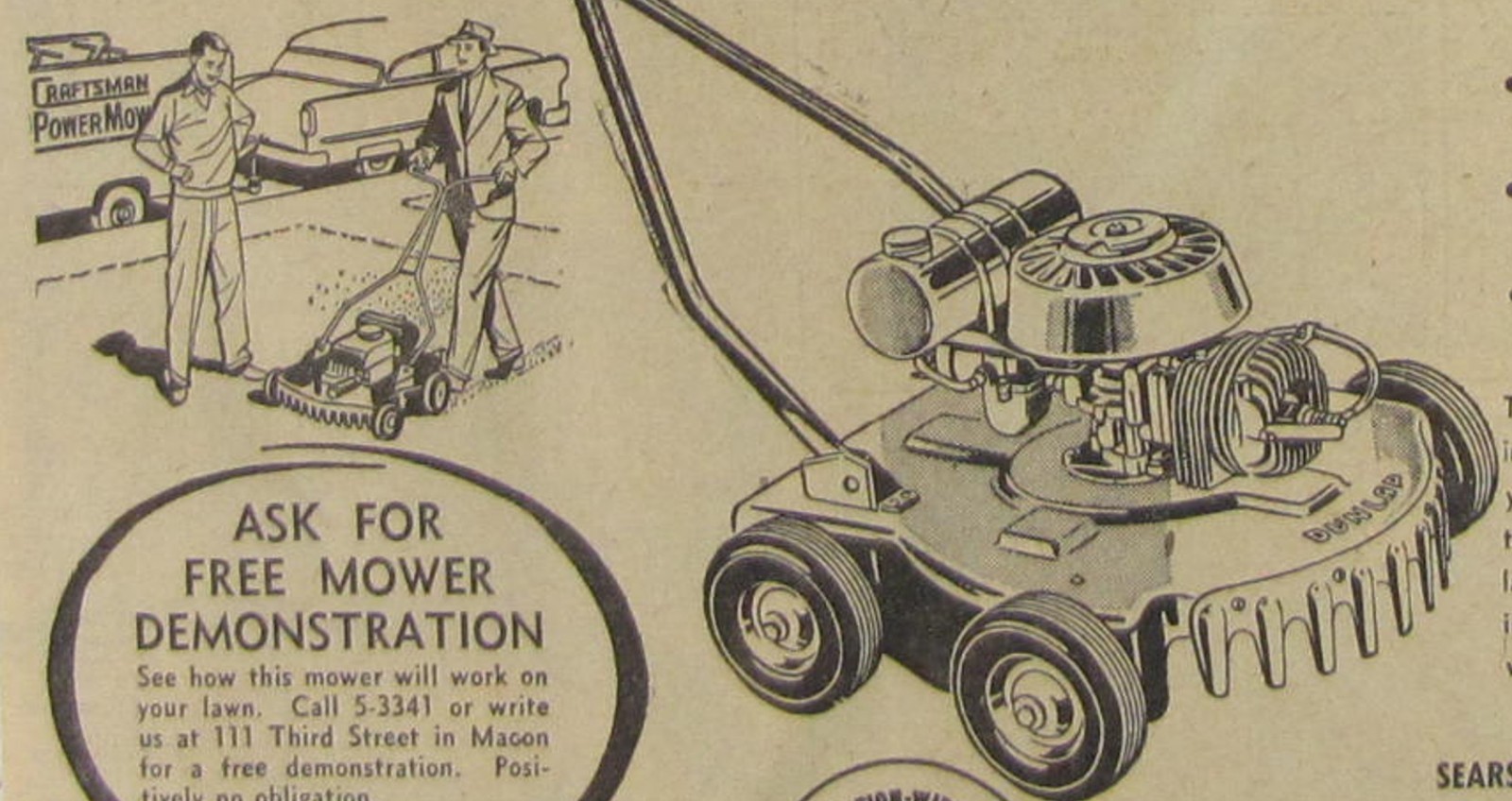 Vintage 1955 Sears DUNLAP Lawn Mower Newspaper Print Ad