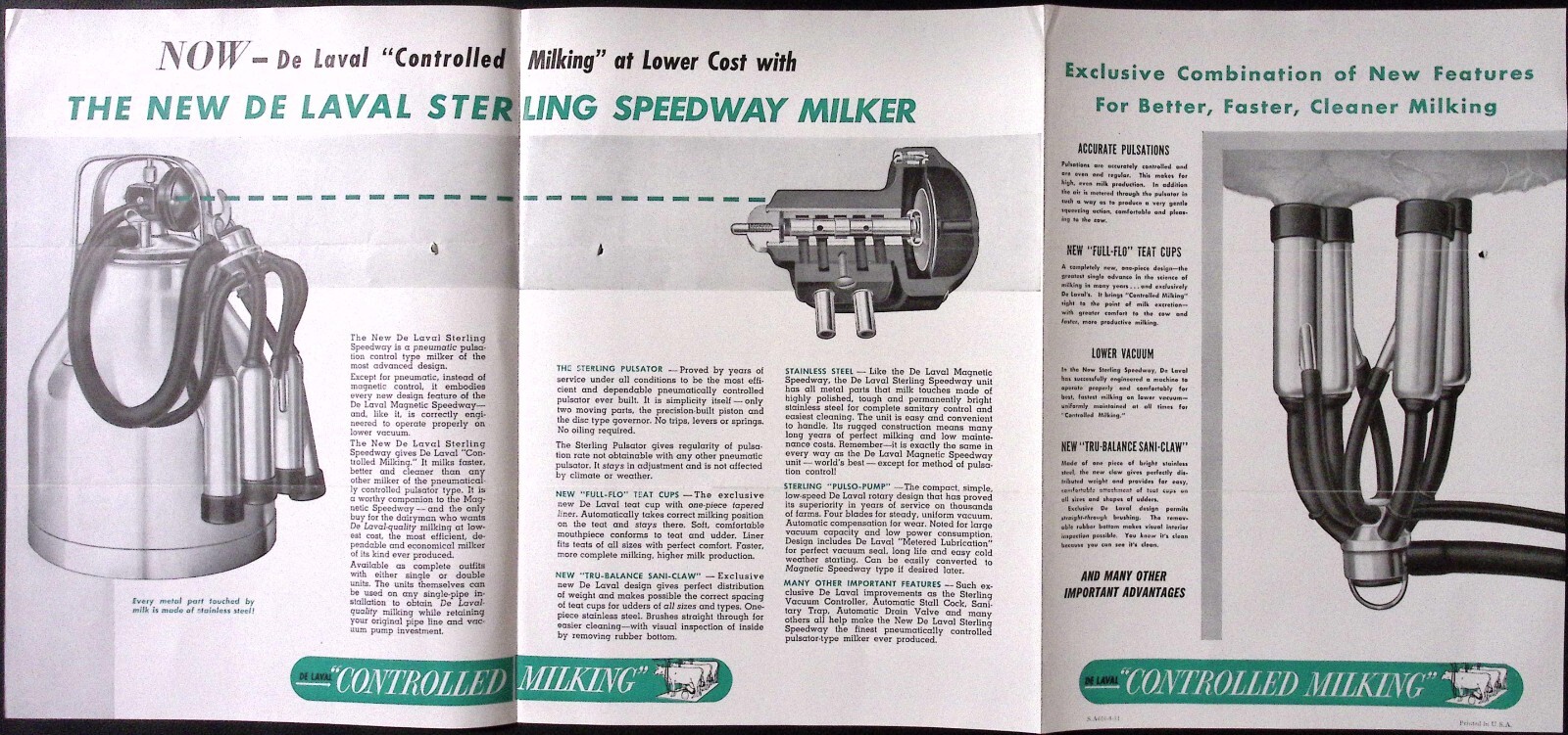 1952 New Sterling Speedway Milker De Laval Separator Company Brochure