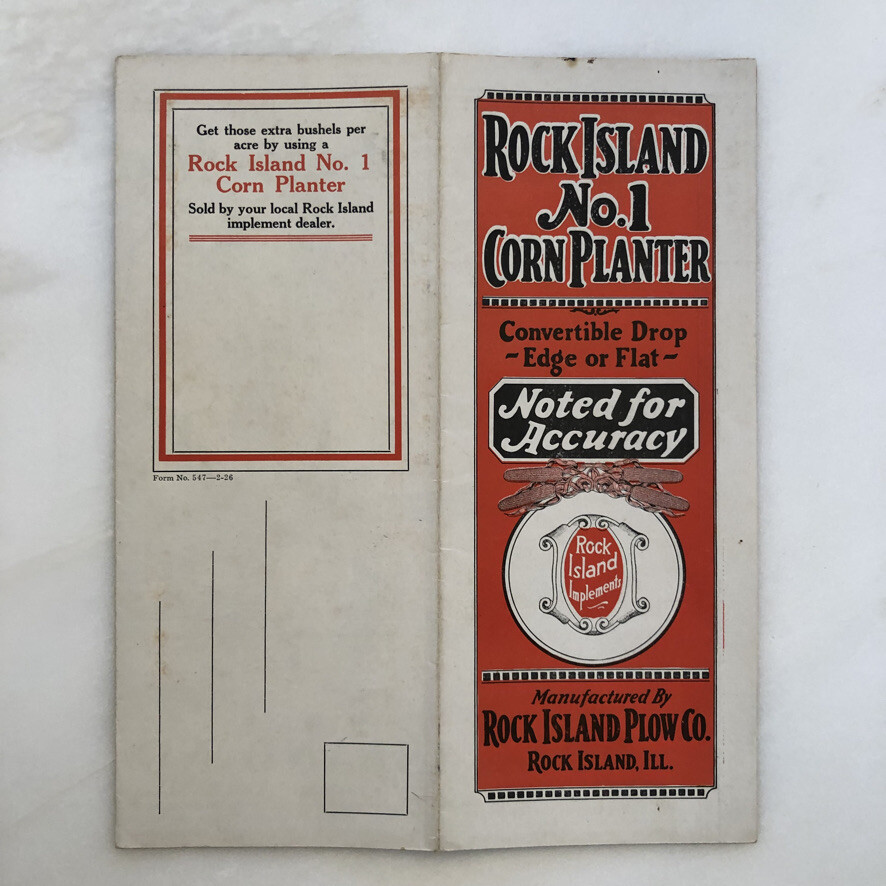 1926 ROCK ISLAND No. 1 CORN PLANTER Plow Co FARM Advertising Antique Brochure