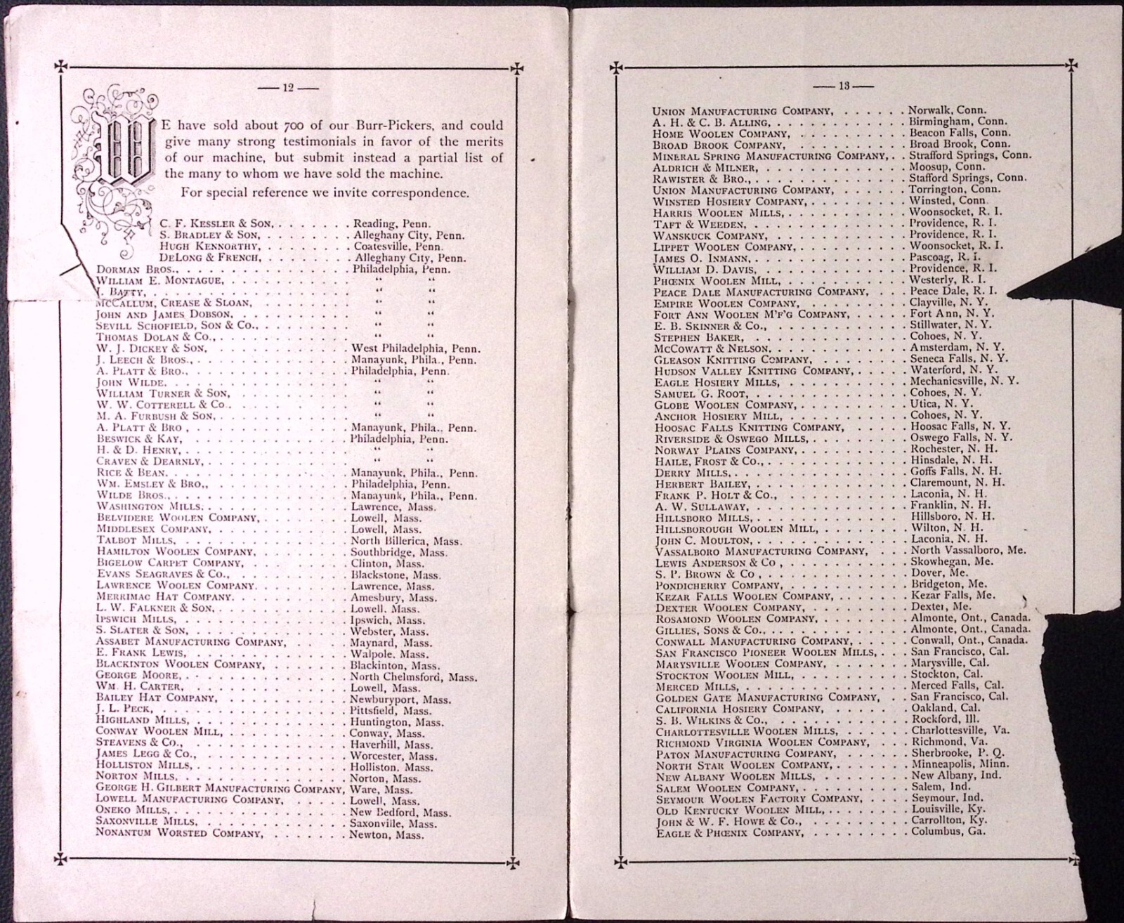 1888 Burr Pickers C.G. Sargent&rsquo;s Sons Graniteville MA Illustrated Brochure