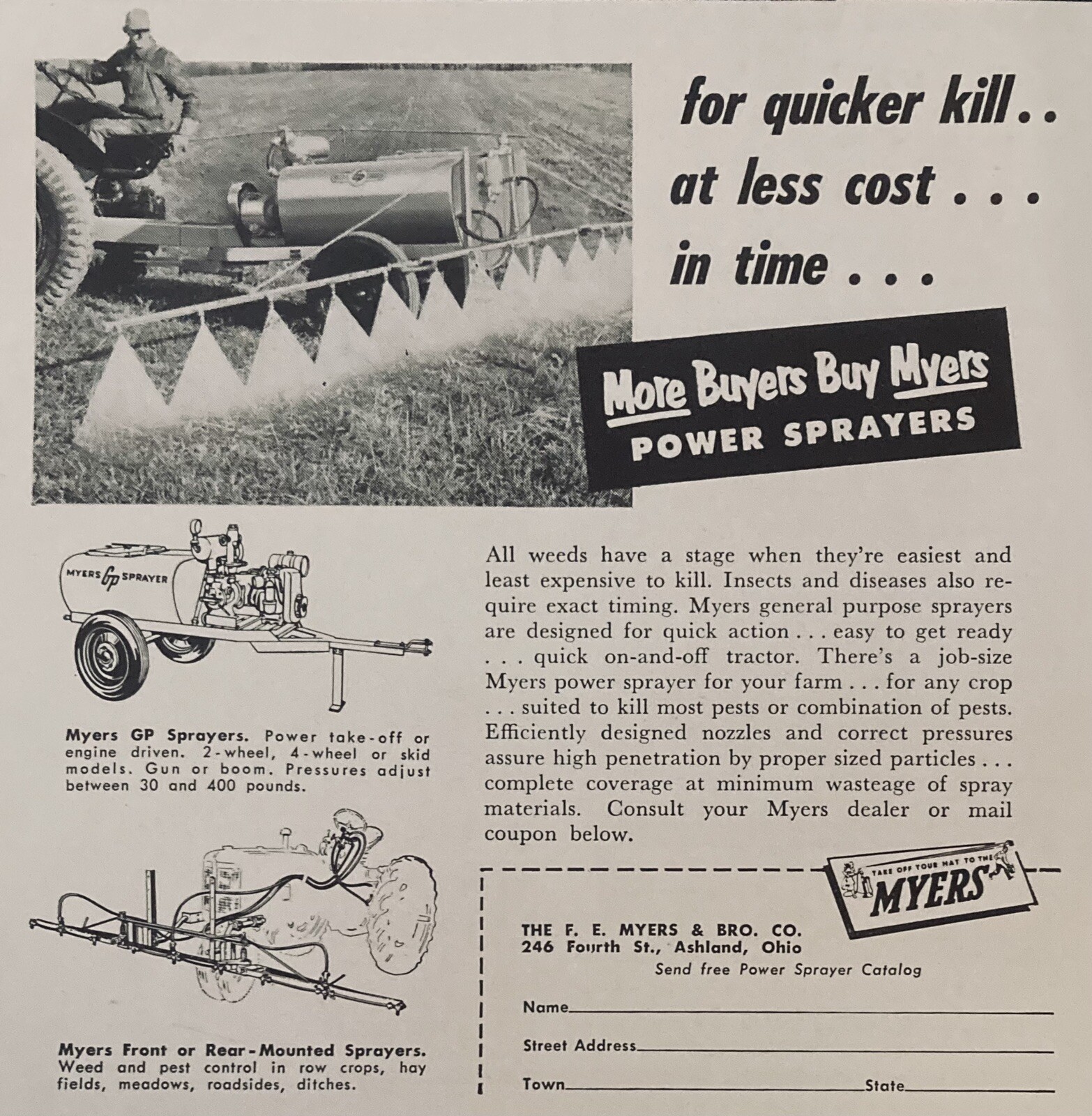 1953 AD.(XH56)~F.E. MYERS BROS. CO. ASHLAND, O. MYERS GENERAL PURPOSE SPRAYERS