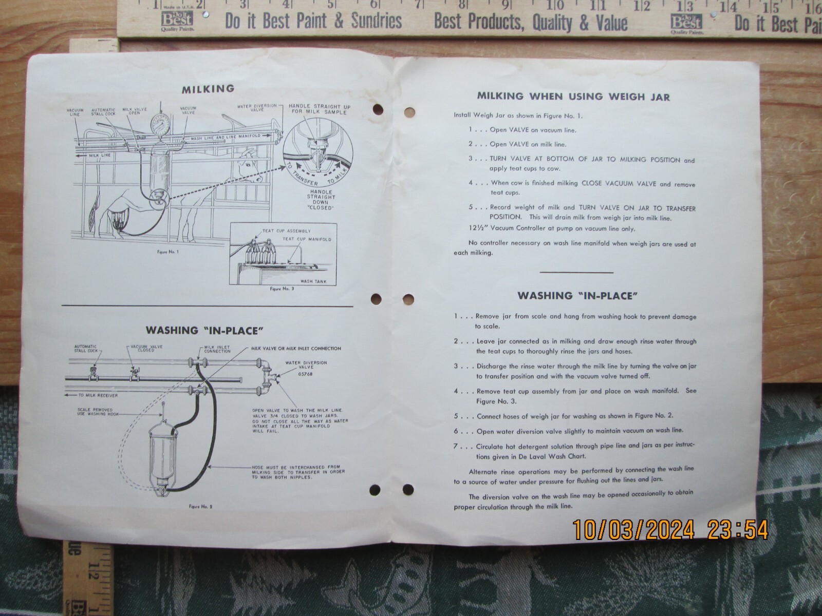 de laval Instructions for milking & washing When using weigh jar 1954