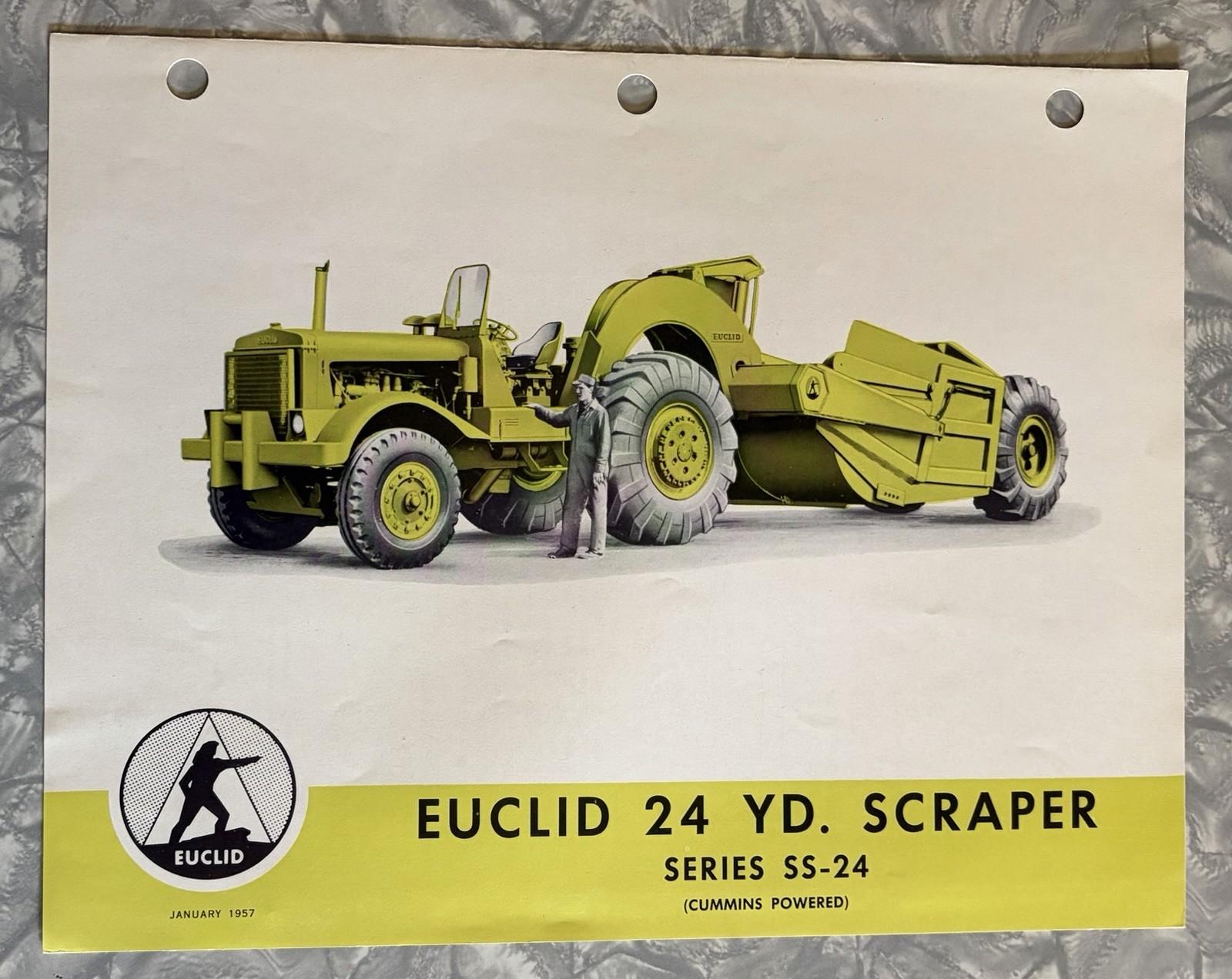 1957 EUCLID 24 YD SCRAPER SS-24 CUMMINS SALES BROCHURE 4 PG