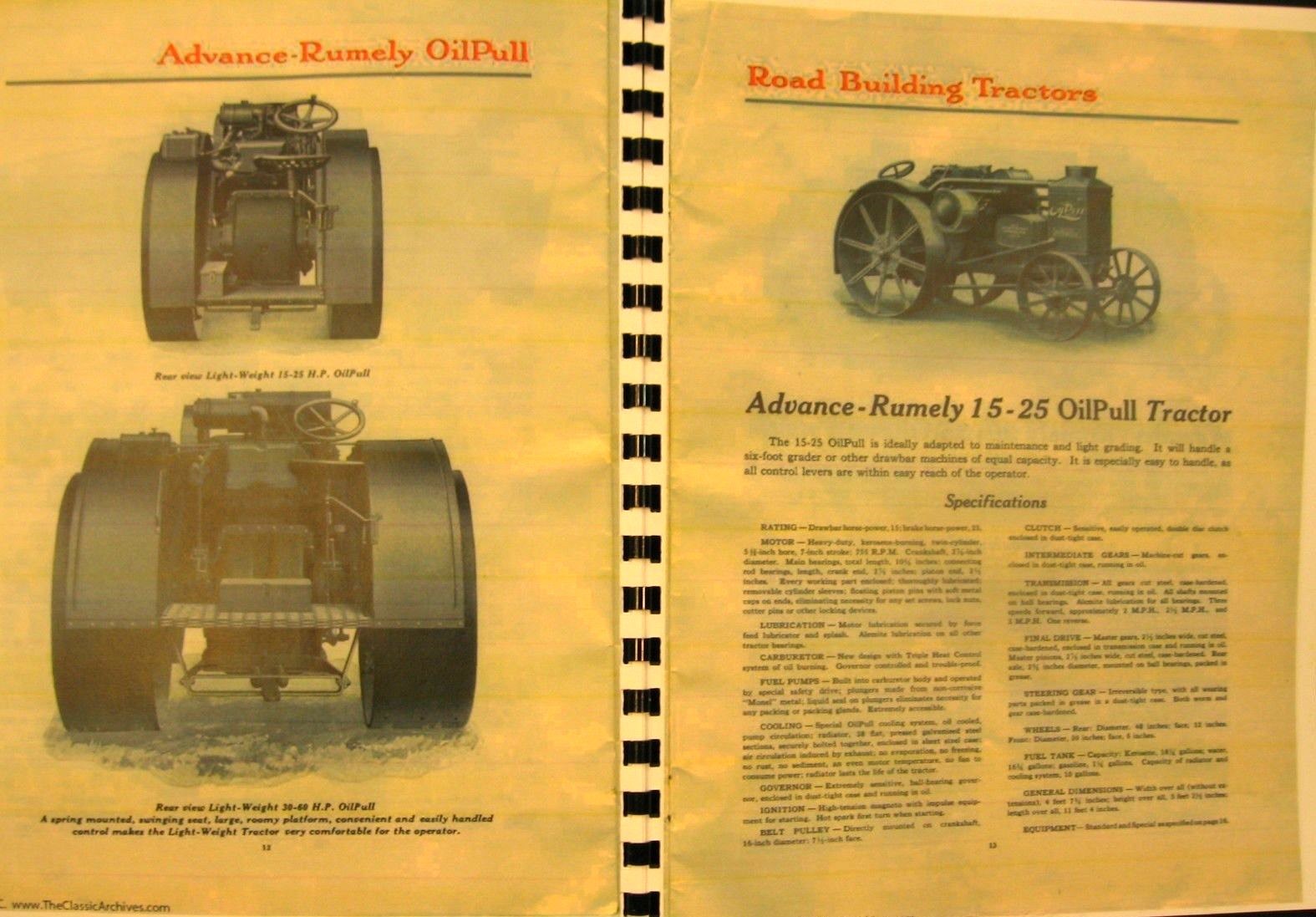 Advance- Rumely Vimtage OIL PULL Road Building Tractor Sales Catalogue