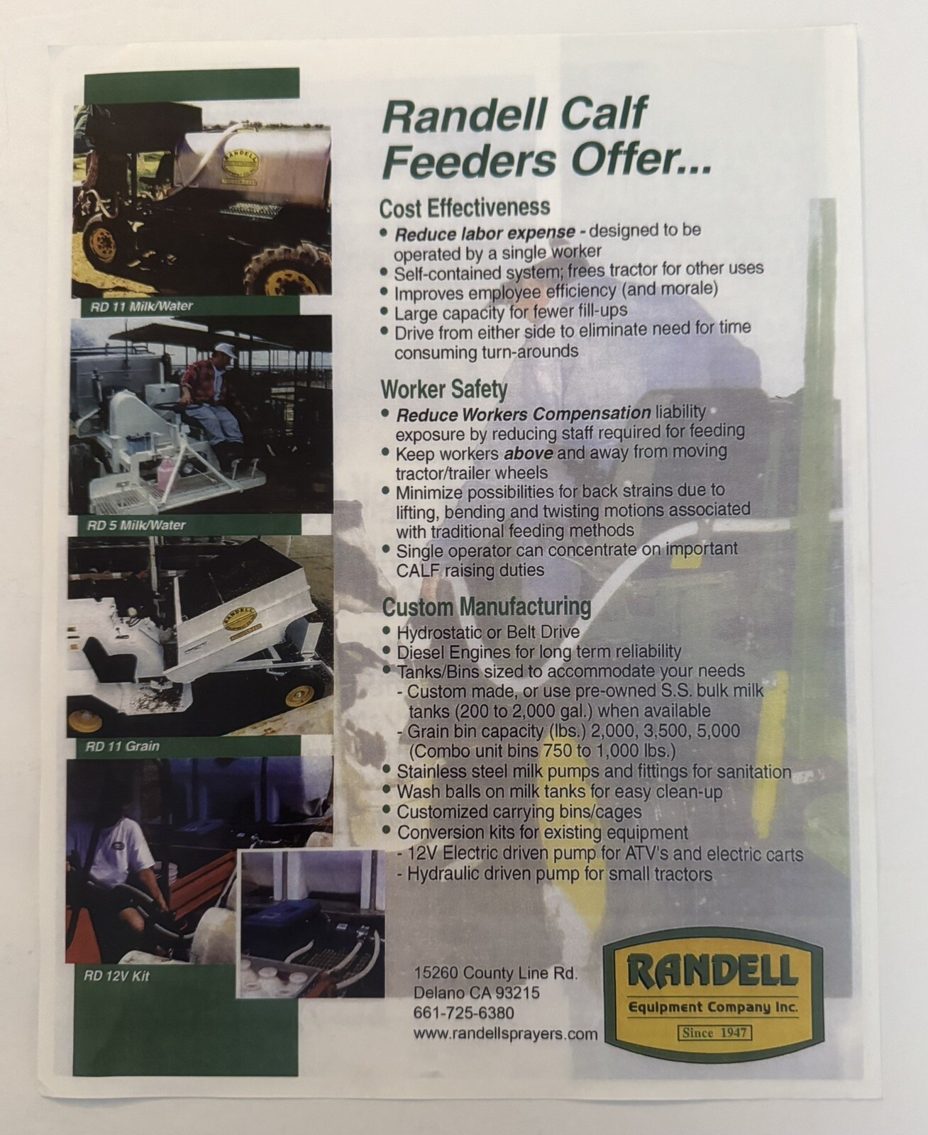 Randell Equipment Co. Calf Feeders 2-Page 2006 Dealer Sales Brochure Farm Tools