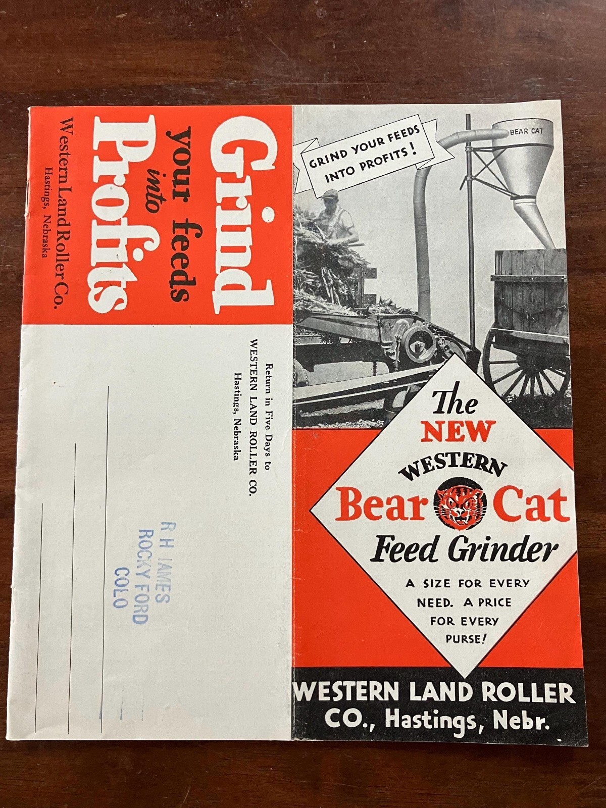 1920&rsquo;s Western Bear Cat Feed Grinder Brochure & Letterhead Farming Advertisement