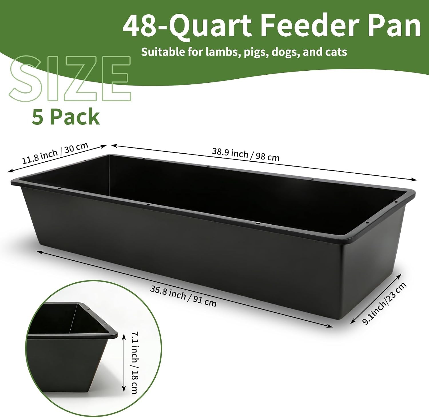 5 Pack Extra Large Capacity 12 Gallon /48 Quart Long Plastic Livestock Trough