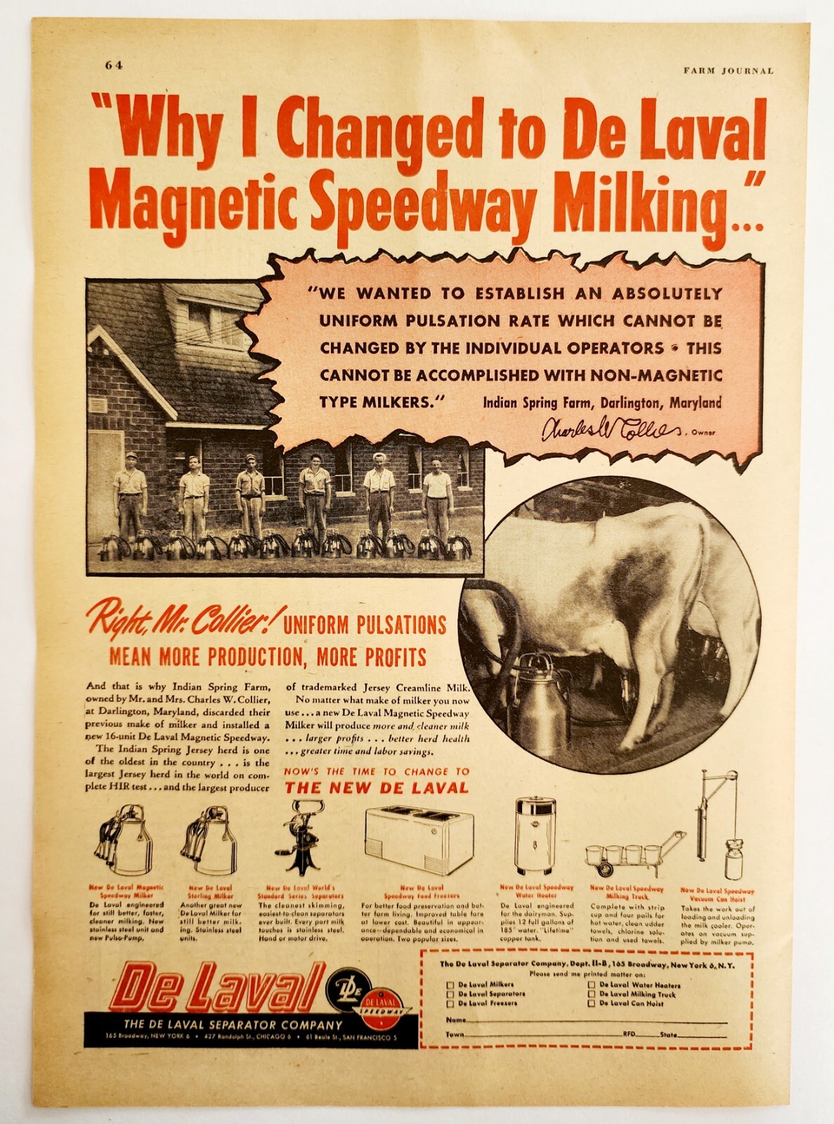 1947 De Laval Cow Milking Machine Advertisement Farming Agriculture DWNN16