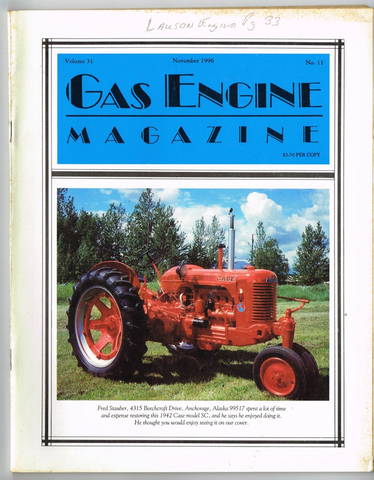 GAS ENGINE magazine November 1996, Case model SC, Fuller & Johnson, Scooters
