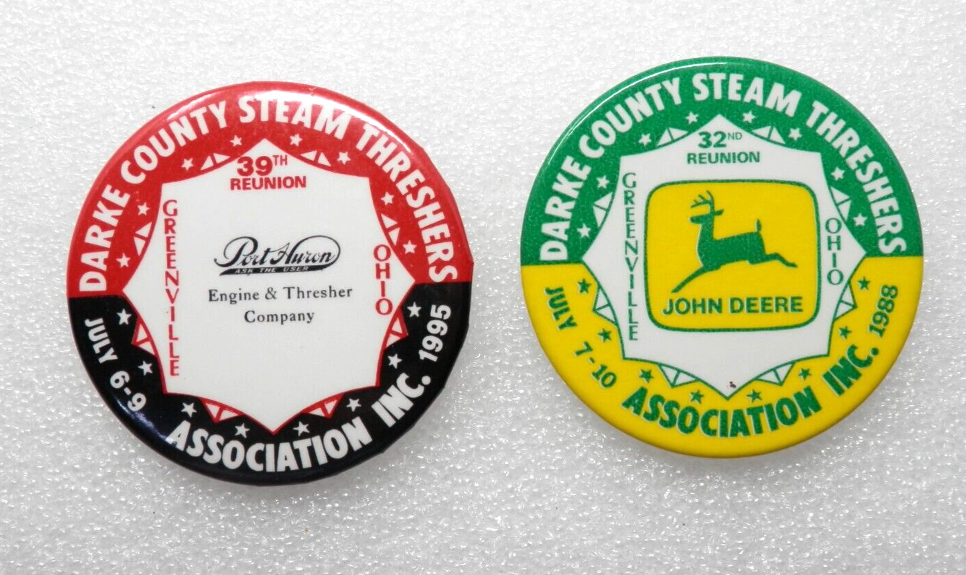 Vintage Darke County Steam Threshers Buttons Greenville OH 32nd 39th Pin Pinback