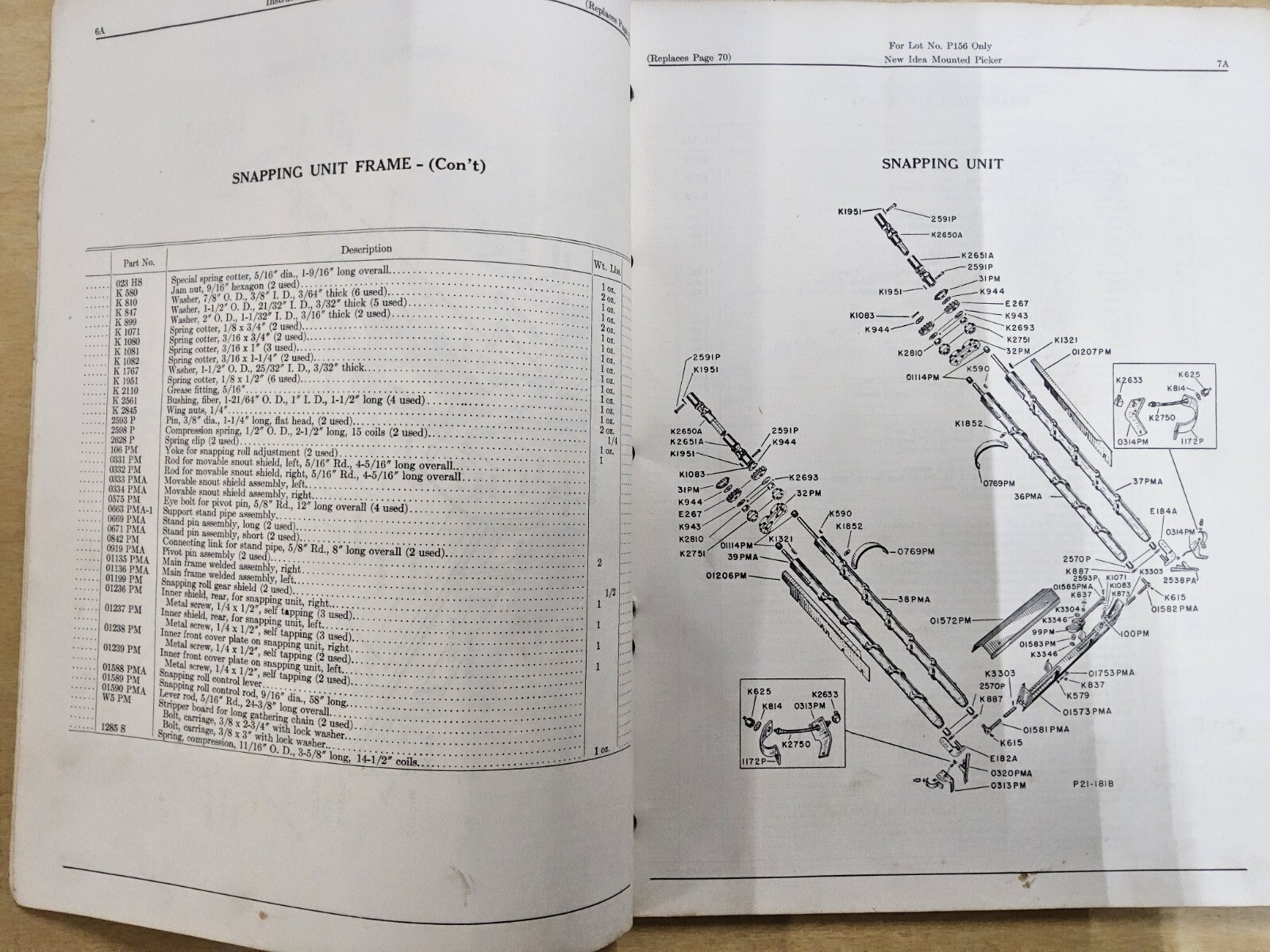New Idea Mounted Corn Picker, Supplement No. 166, use with #P162, 1956 vintage