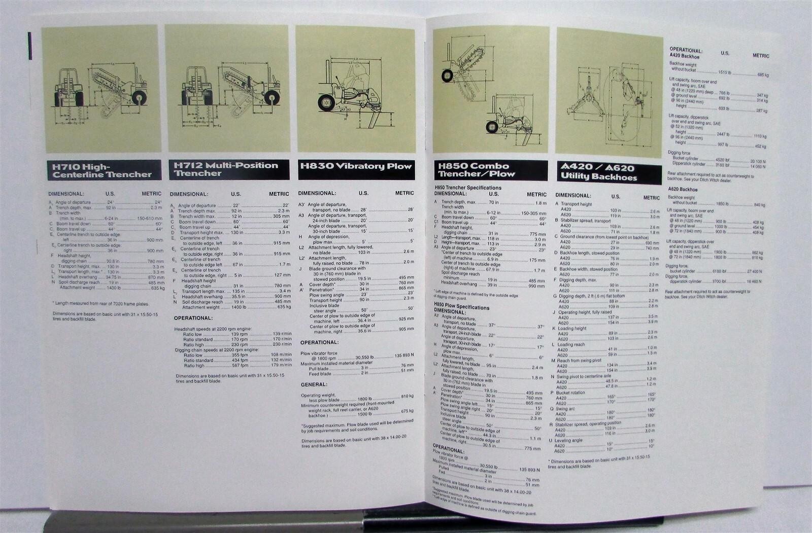 1997 Ditch Witch 7020 Trencher Specifications Construction Sales Brochure