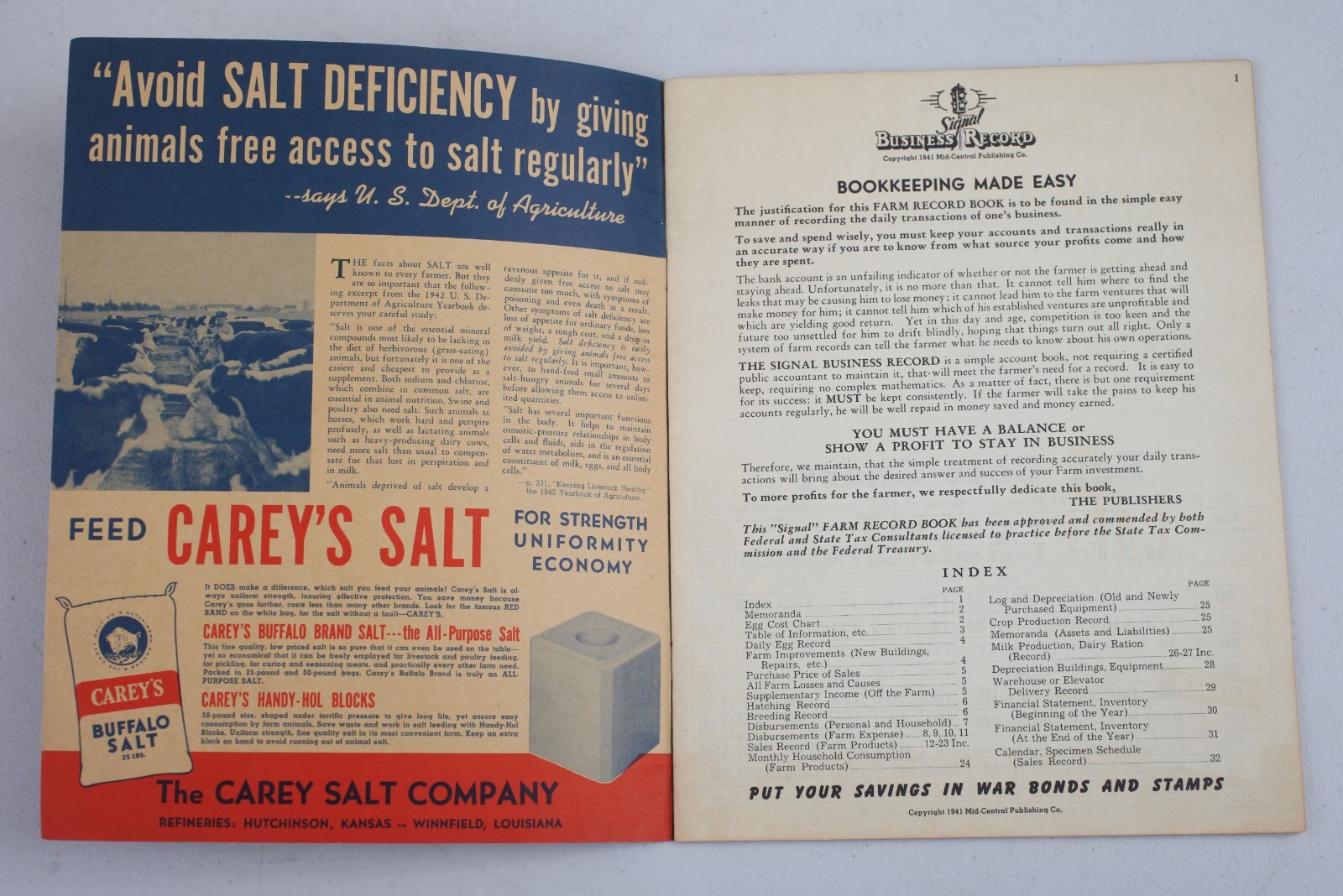 Vintage 1940s Carey&rsquo;s Meat Salt Farm Record Book Porter Grocery Shamrock Texas