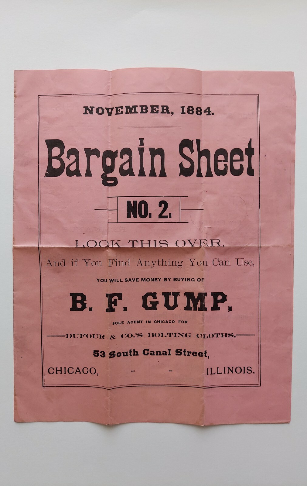 1884 B.F. GUMP Advertising Sole Agents Chicago For DUFOUR & CO&rsquo;S BOLTING CLOTHS