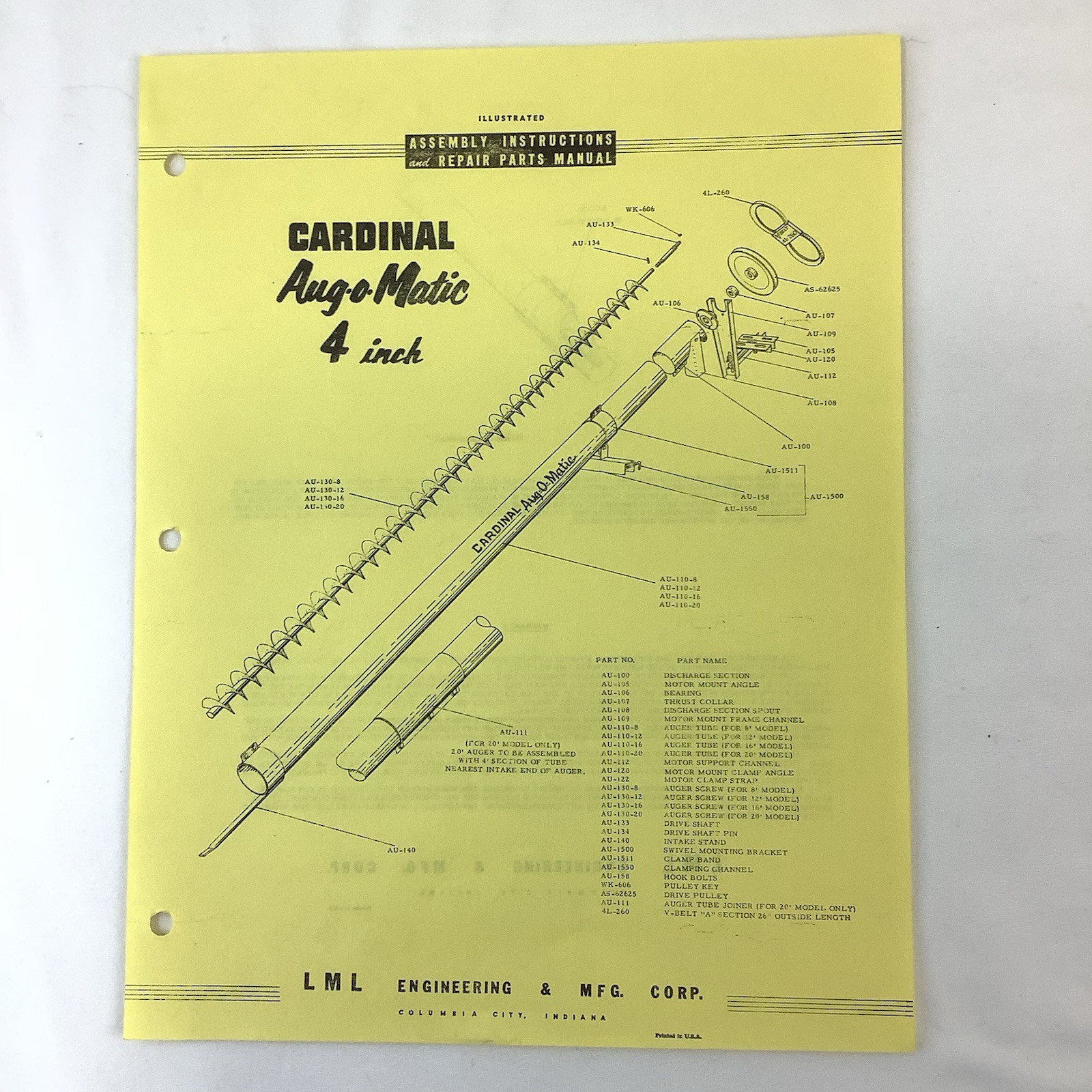 Cardinal Manufacturing Indiana 1955 Brochures Assembly Instructions Parts Lists