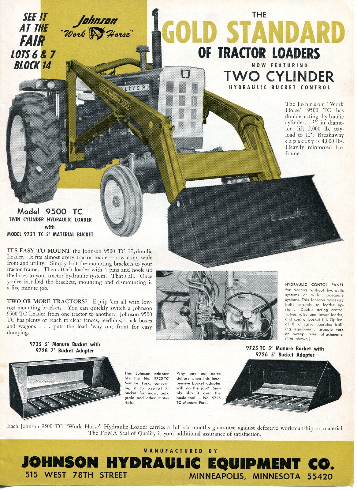 1966 Print Ad of Johnson Hydraulic Gold Standard 9500 TC Loader w Oliver Tractor