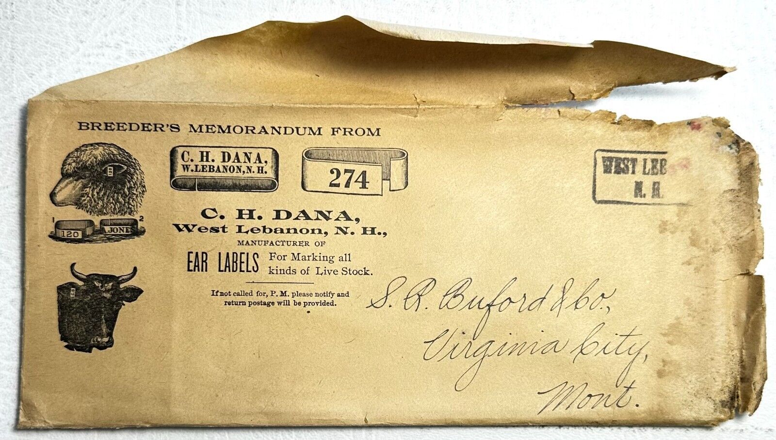 1900s R.H. Dana Stock Labels Catalog Breeder Memorandum Envelope WEST LEBANON NH
