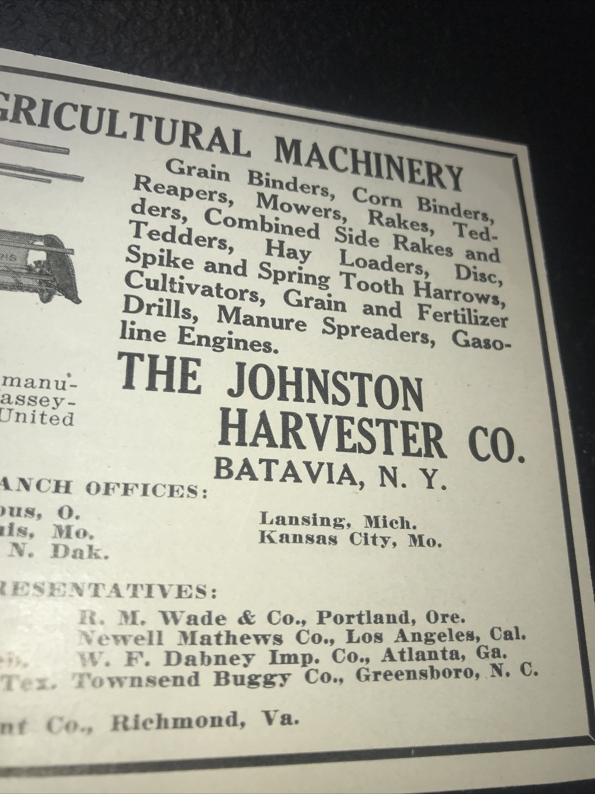 1916 Johnston Harvester Co. Farm Advertising – Batavia – New York