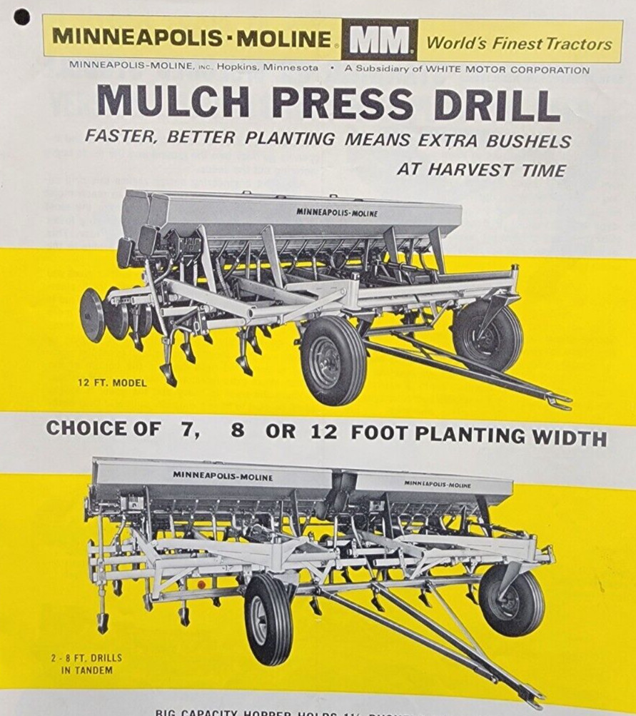 Minneapolis Moline Mulch Press Drill Sales Salesman Dealer Brochure 4pgs